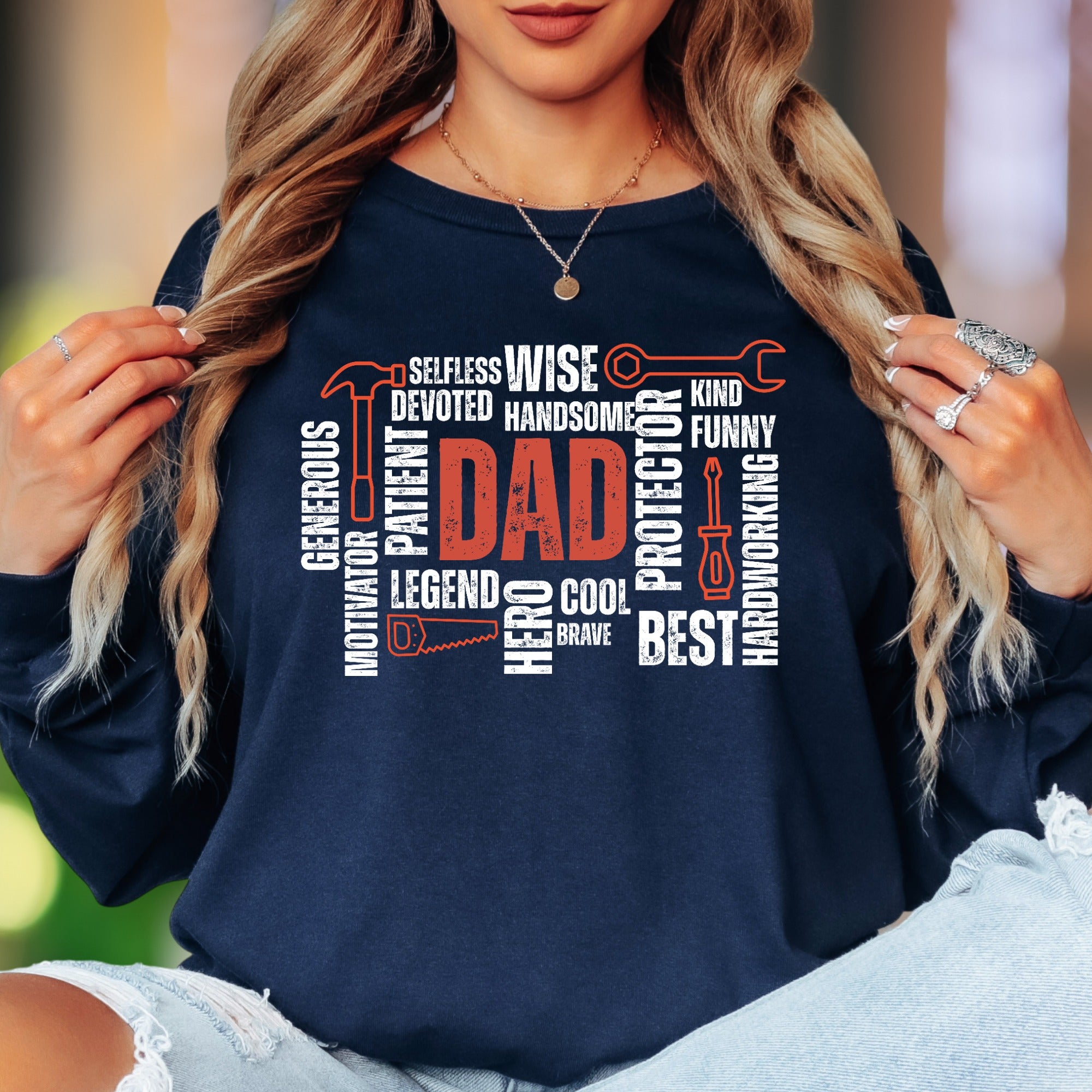 "DAD" Word Cloud | Typography Unisex Adult Long Sleeve T-Shirt | Father's Day Gift