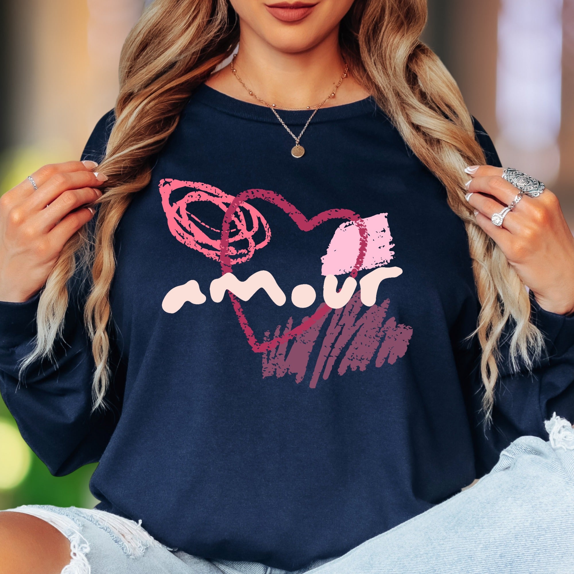 "Amour" | Abstract Brushstroke Unisex Adult Long Sleeve T-Shirt | Romantic Expression