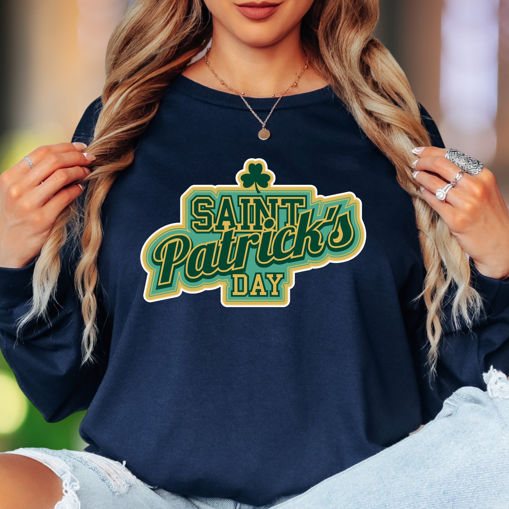 "Saint Patrick's Day" | Retro Typography Unisex Adult Long Sleeve T-Shirt | Festive Celebration