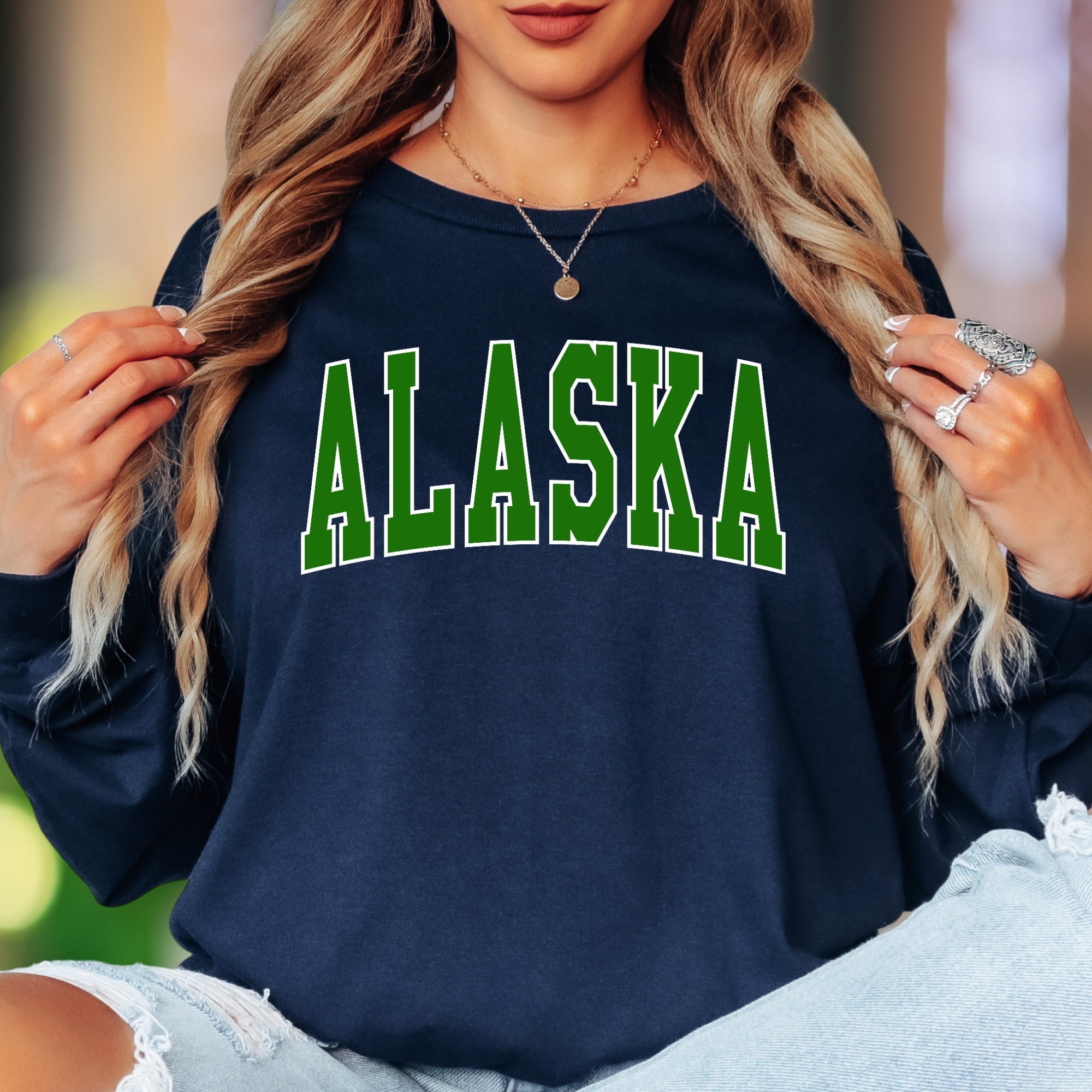"ALASKA" | Varsity Typography Unisex Adult Long Sleeve T-Shirt | State Pride Lifestyle