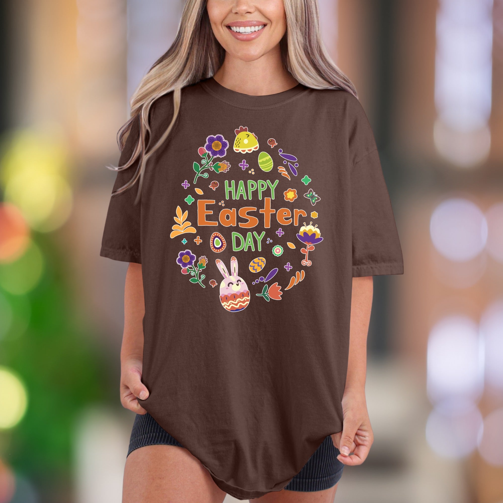 "Happy Easter Day" | Comfort Colors Unisex Adult T-Shirt | Festive Spring Celebration Tee