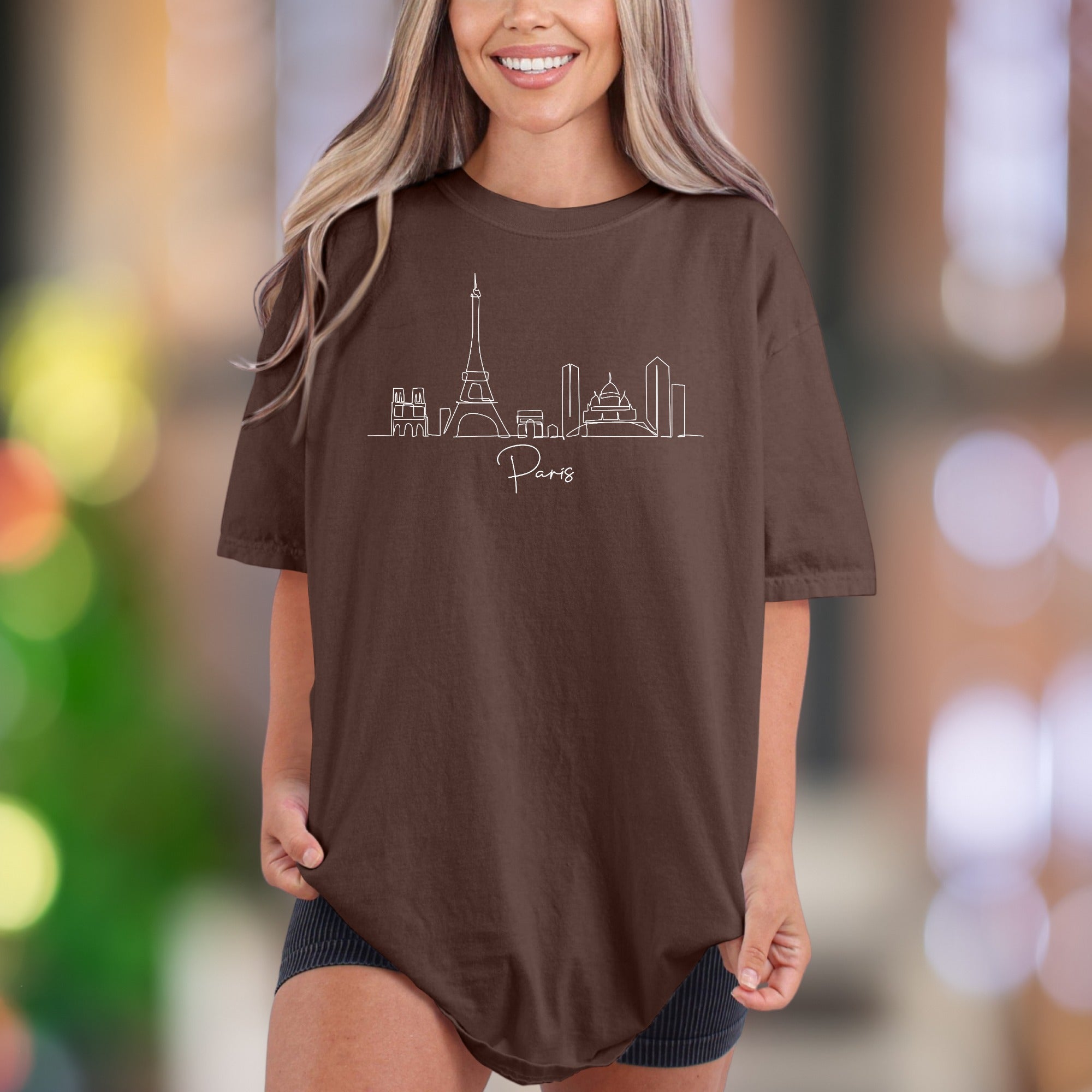 "Paris" | Comfort Colors Unisex Adult T-Shirt | Minimal Skyline Travel Tee
