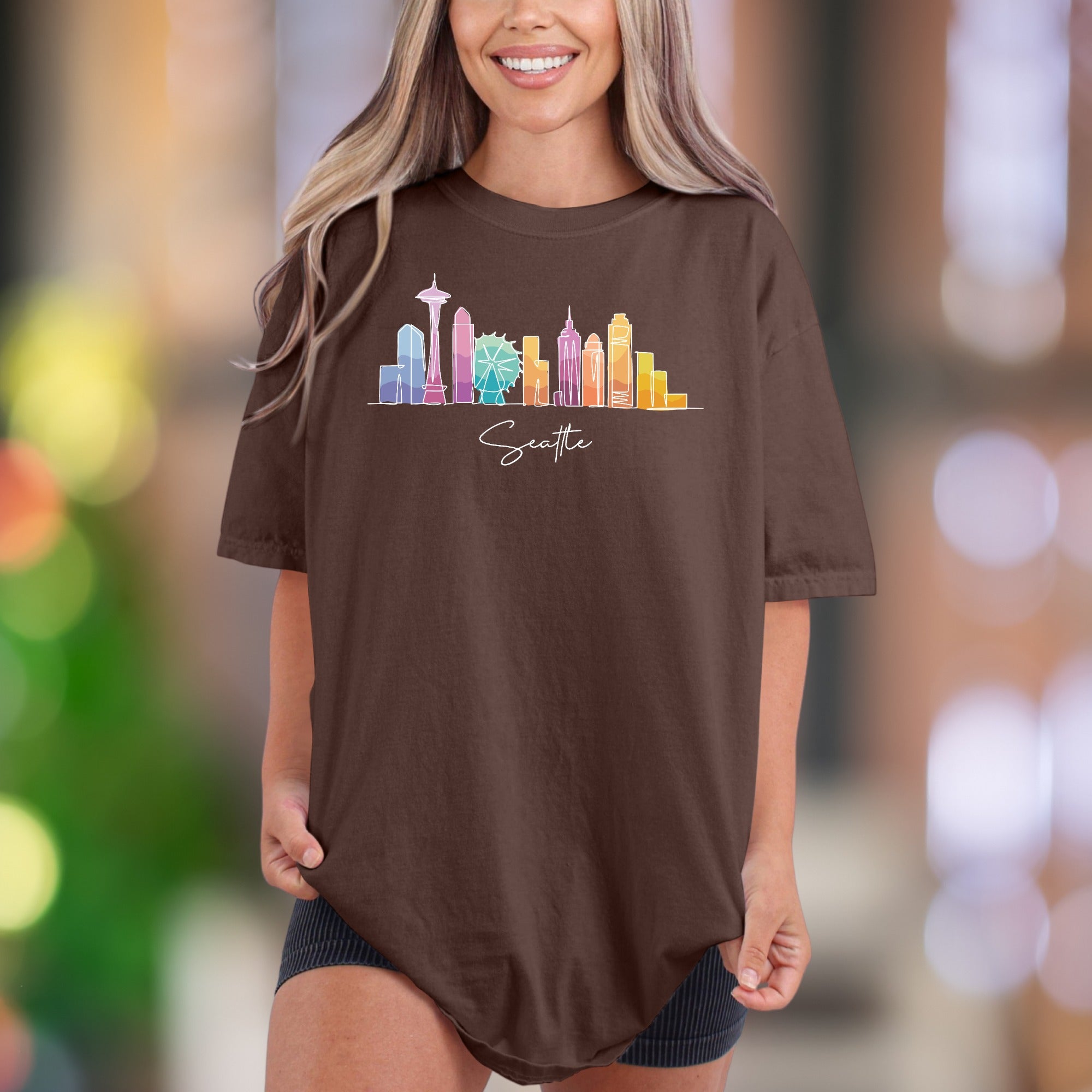 Seattle Skyline Comfort Colors T-Shirt - Cityscape Art, Washington Souvenir Tee