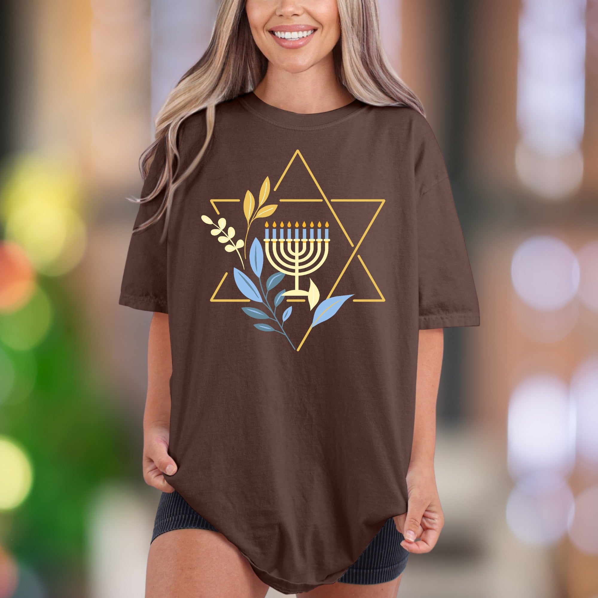 Star & Menorah Botanical Design | Comfort Colors Unisex Adult T-Shirt | Festive Lifestyle