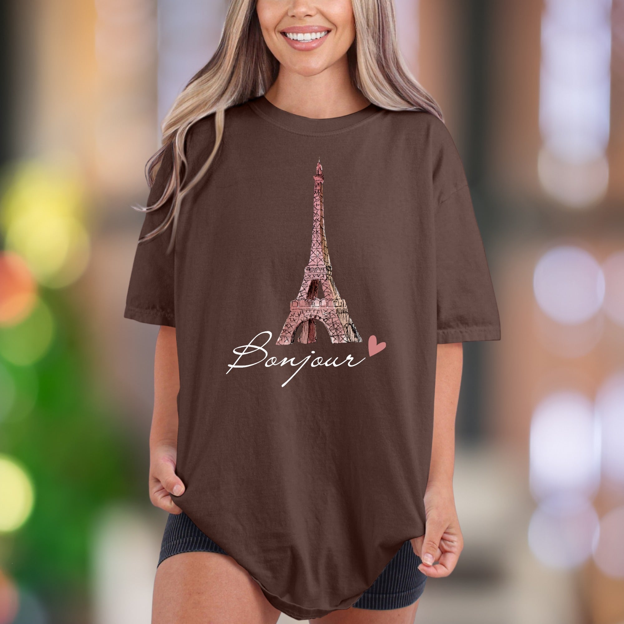 "Bonjour Eiffel Tower" | Comfort Colors Unisex Adult T-Shirt | Parisian Romance Style