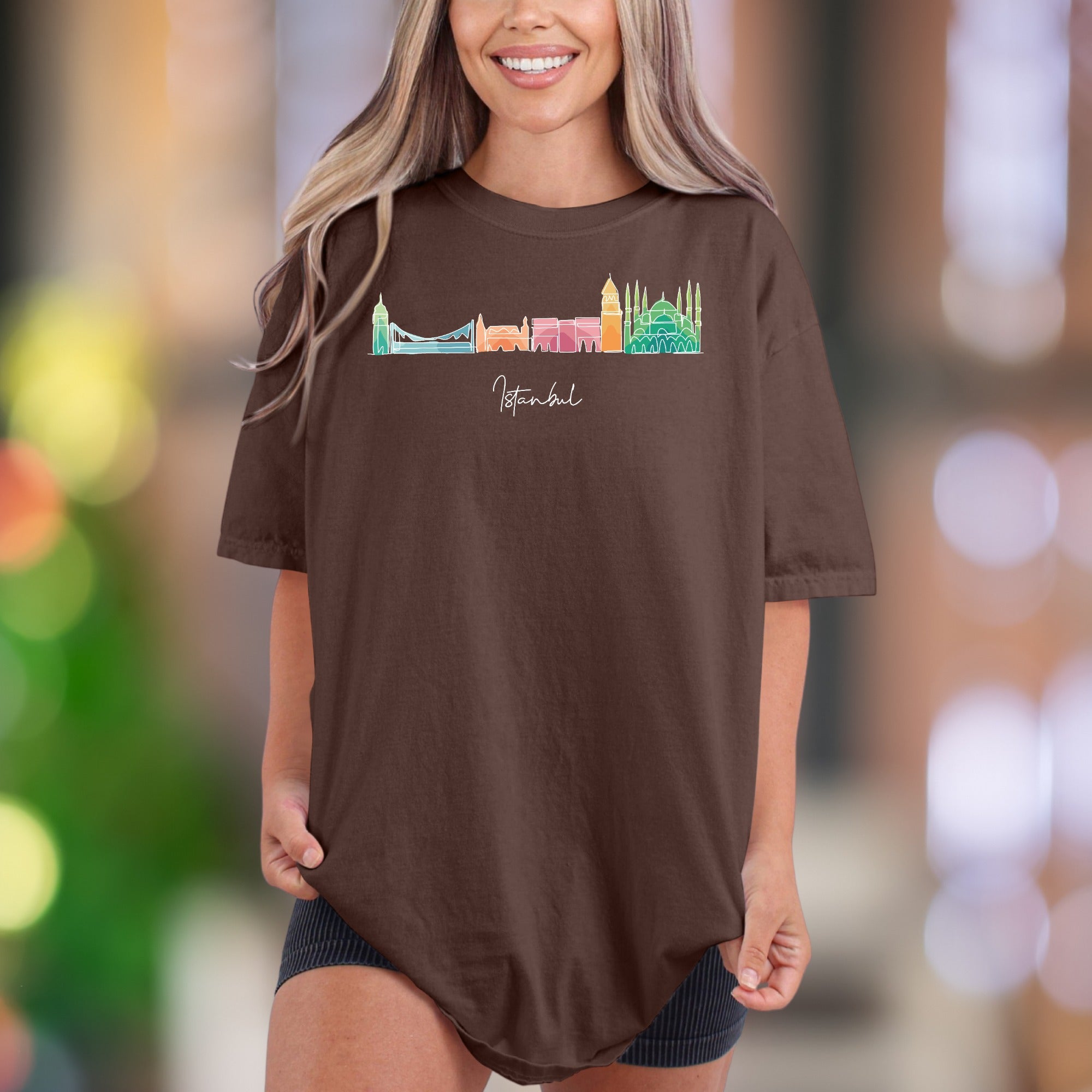 "Istanbul" | Comfort Colors Unisex Adult T-Shirt | Colorful Cityscape Sketch