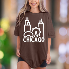 Chicago Cityscape Outline | Comfort Colors Unisex Adult T-Shirt | Minimalist Urban Style