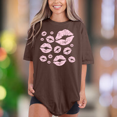 Pink Lips Kiss Marks Pattern | Comfort Colors Unisex Adult T-Shirt | Playful Feminine Style