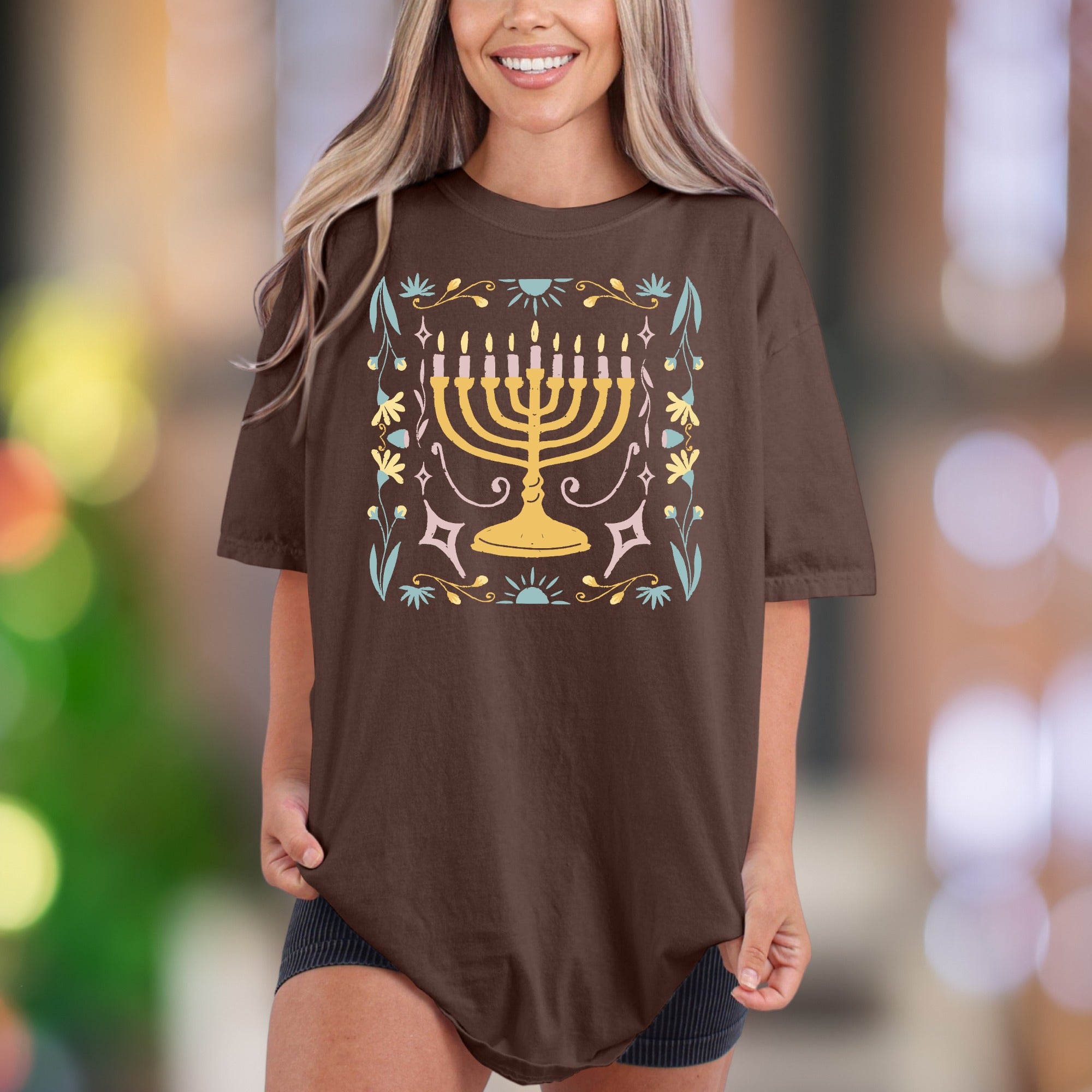 Floral Menorah | Comfort Colors Unisex Adult T-Shirt | Festive Holiday Style