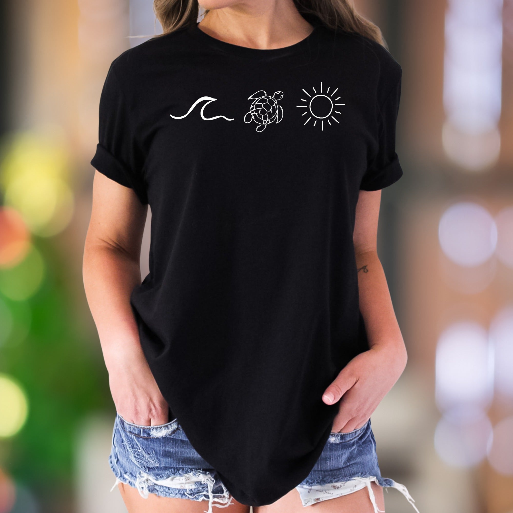 "Wave Turtle Sun" | Minimal Nature Unisex Adult T-Shirt | Beach Lifestyle