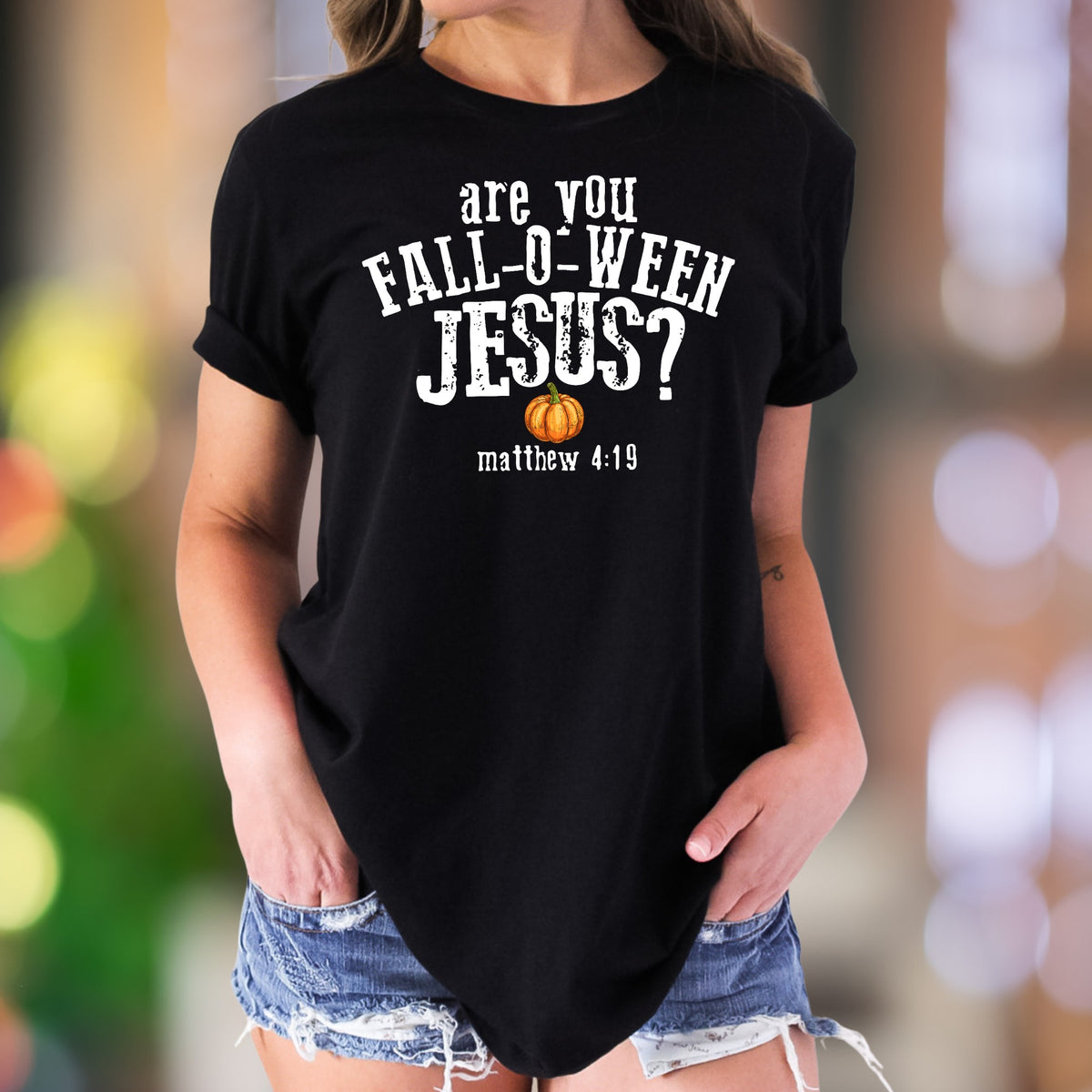 "Are You Fall-O-Ween Jesus?" | Distressed Typography Unisex Adult T-Shirt | Humorous Lifestyle