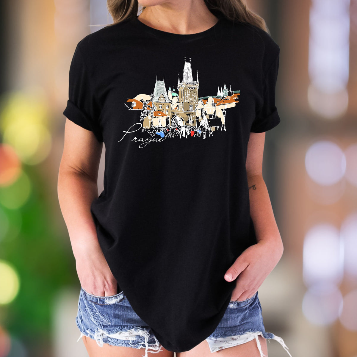 "Prague" | Cityscape Sketch Unisex Adult T-Shirt | Travel Lifestyle