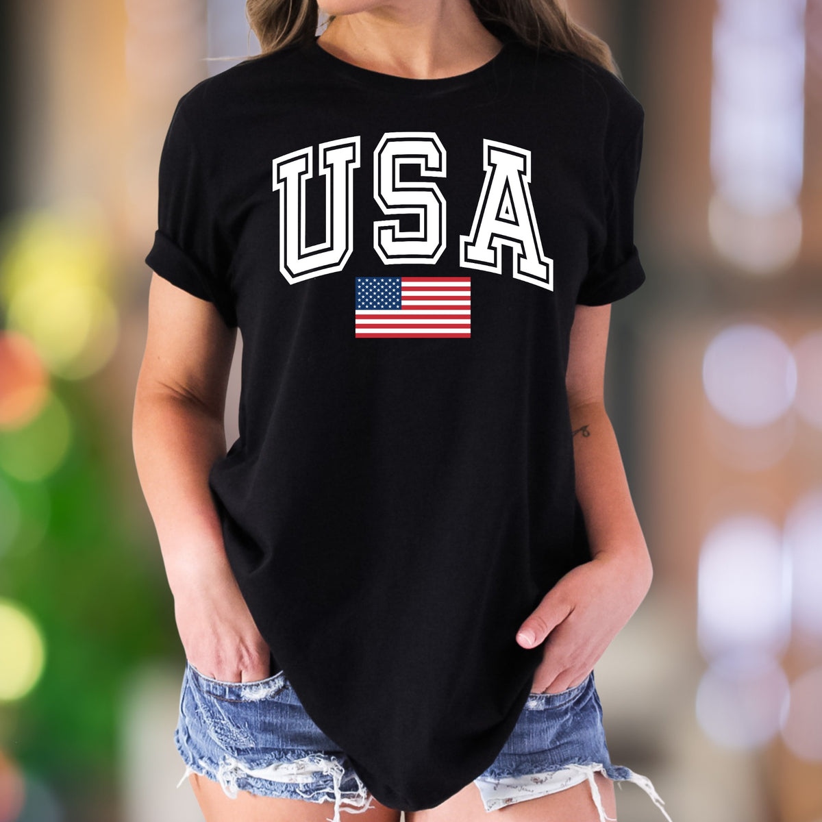 "USA" | Varsity Typography Unisex Adult T-Shirt | Patriotic American Style