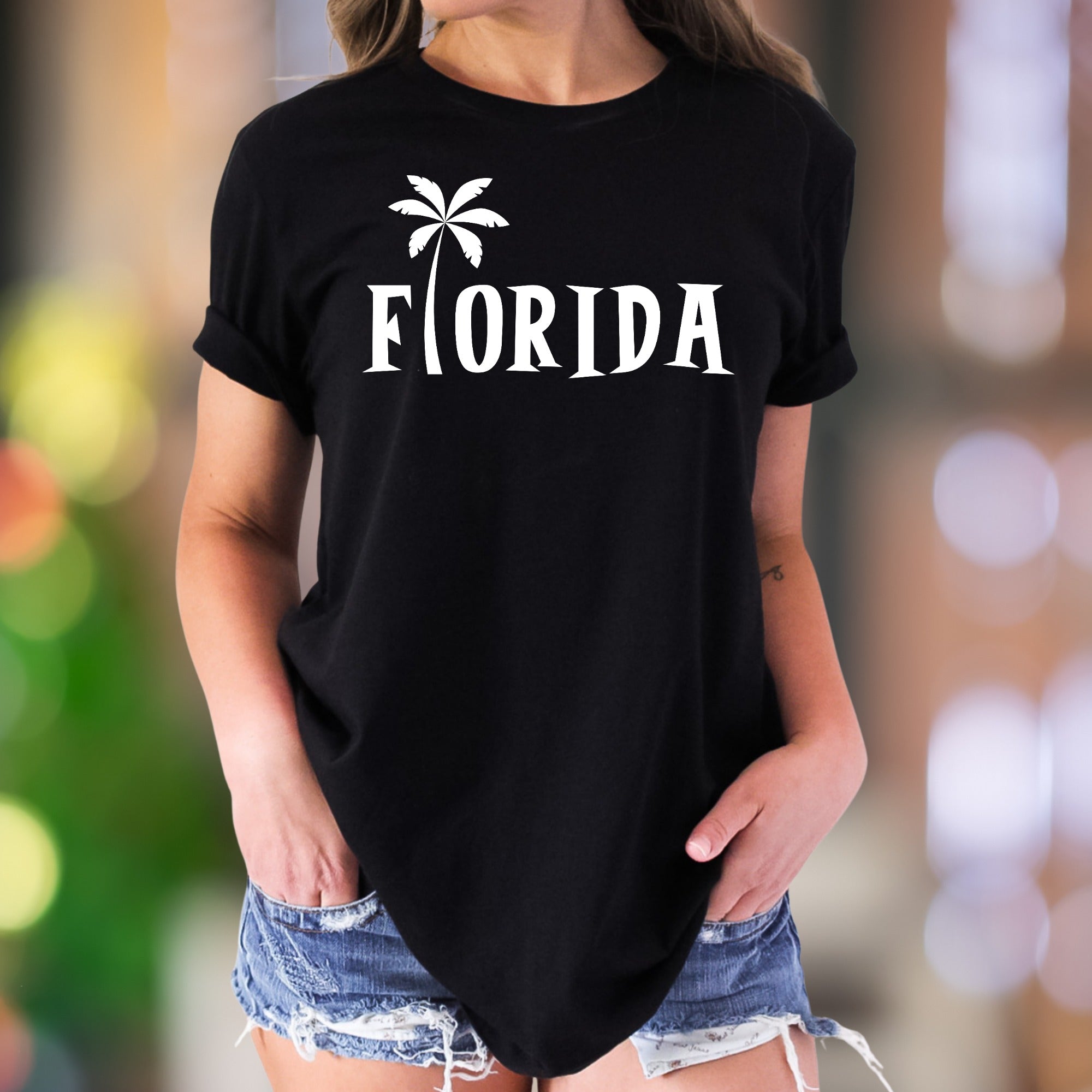 "Florida" | Palm Tree Typography Unisex Adult T-Shirt | Tropical Lifestyle