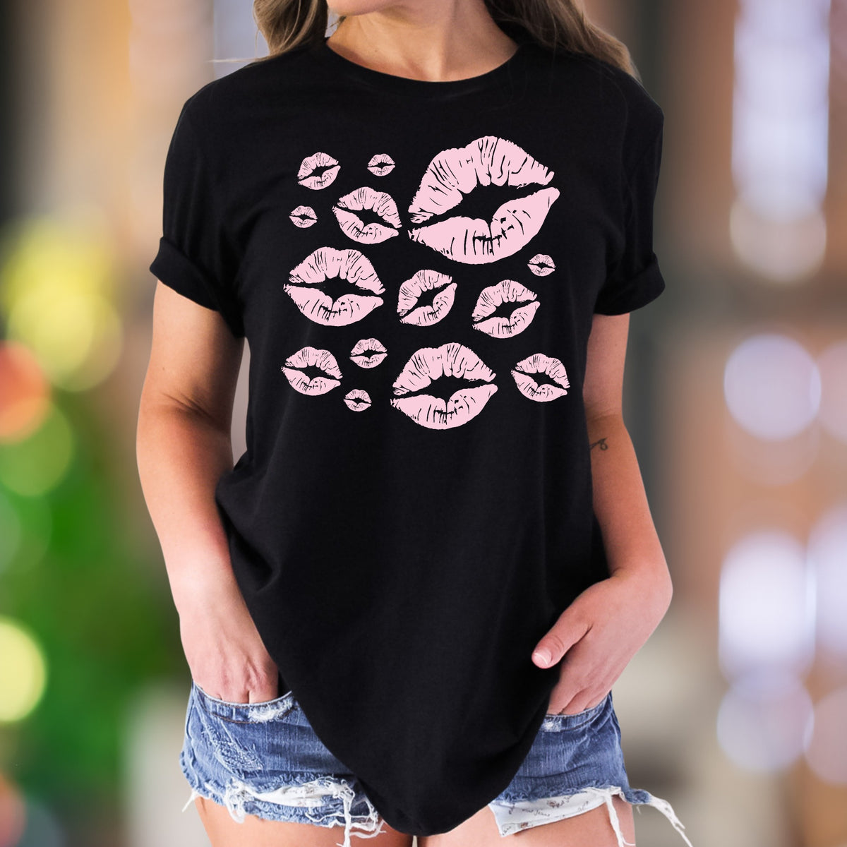 "Kisses" | Playful Lips Graphic Unisex Adult T-Shirt | Flirty Lifestyle Apparel