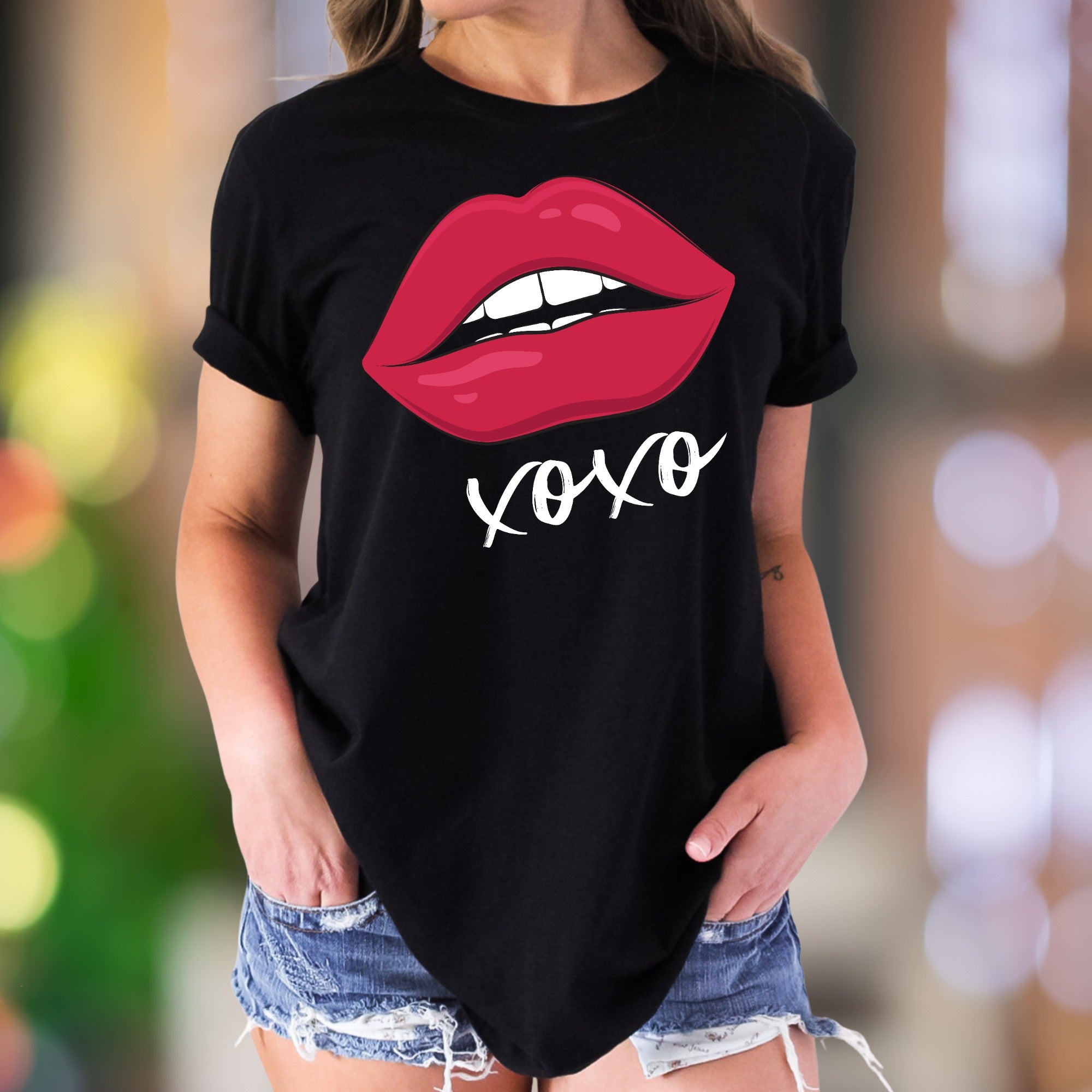"XOXO" Red Lips Graphic Unisex Adult T-Shirt | Playful Romantic Style