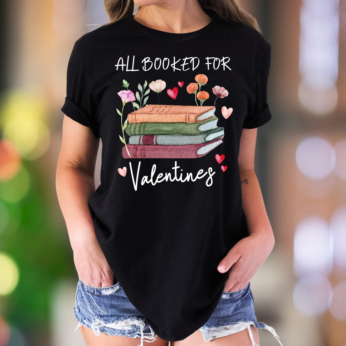 "All Booked For Valentines" | Watercolor Book Lover Unisex Adult T-Shirt | Romantic Lifestyle