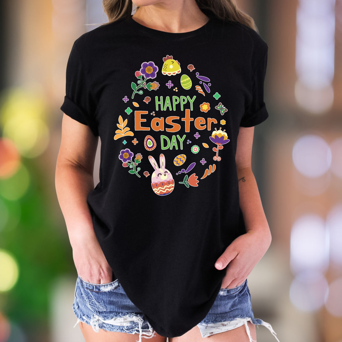 "Happy Easter Day" | Festive Floral Unisex Adult T-Shirt | Spring Celebration Apparel