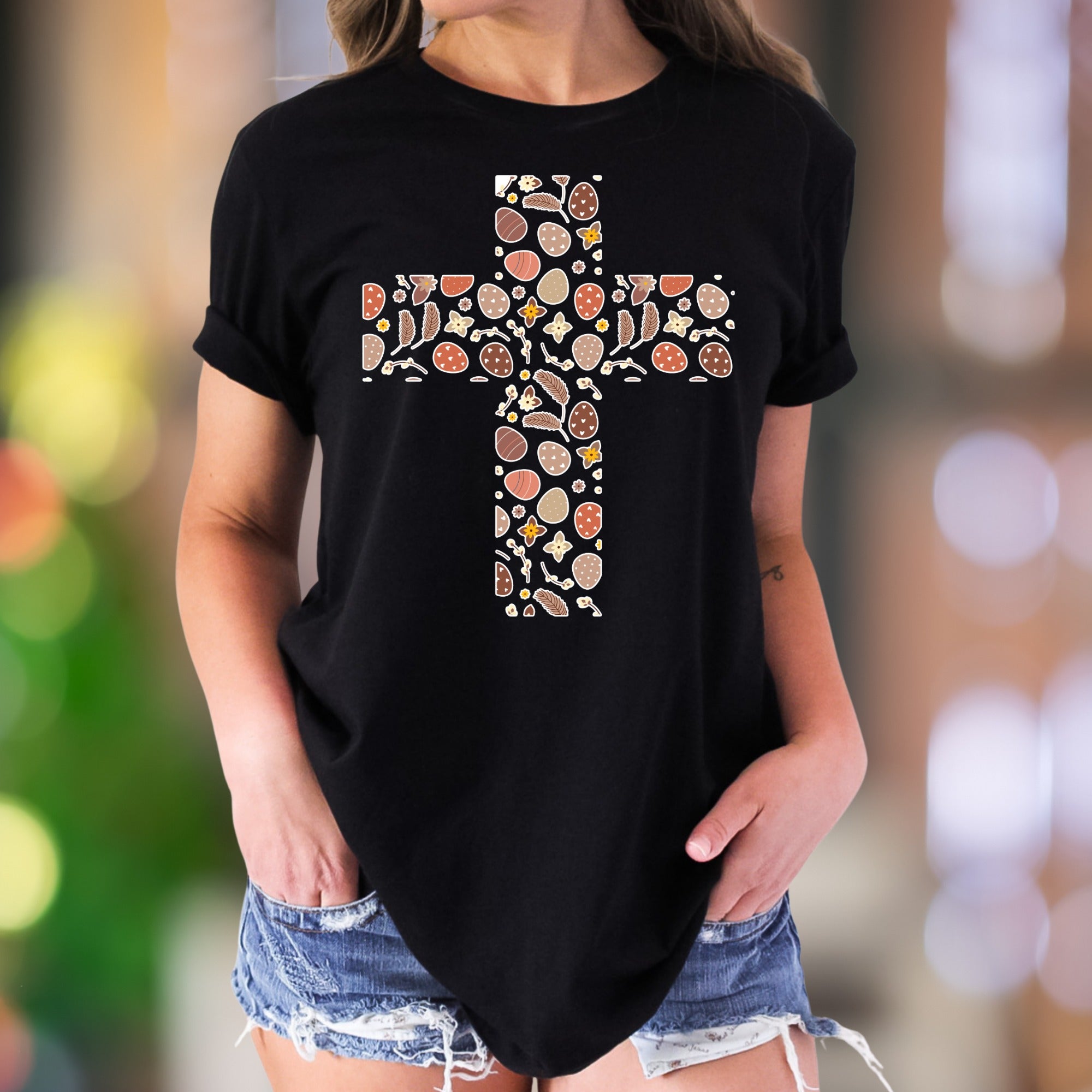 "Easter Cross" | Festive Pattern Unisex Adult T-Shirt | Holiday Lifestyle