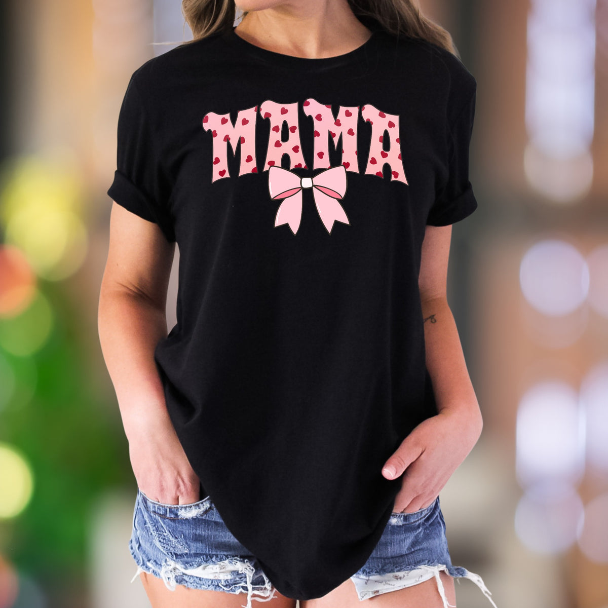 "MAMA" | Heart Pattern Typography Unisex Adult T-Shirt | Loving Mother Style