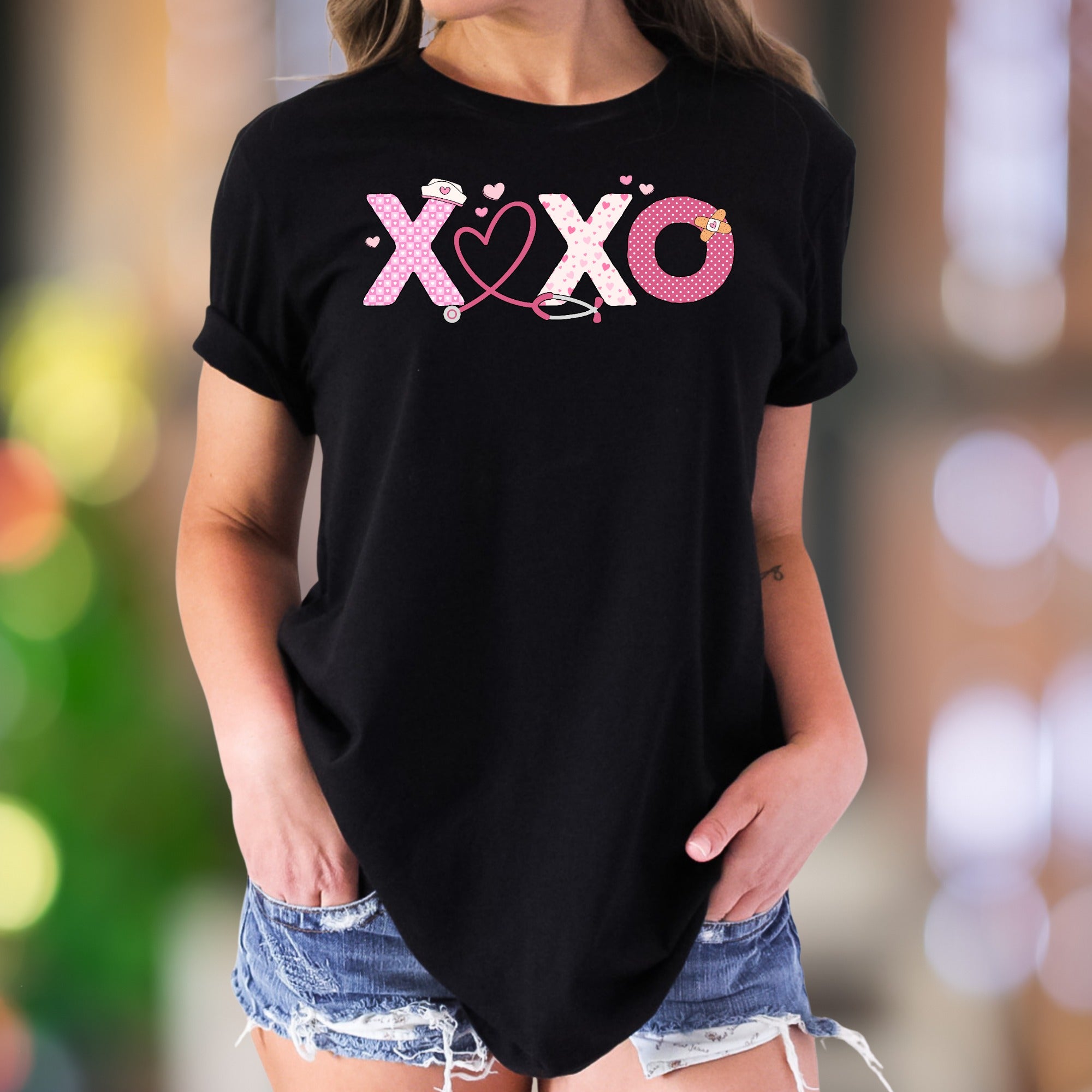 "XOXO Nurse Love" | Playful Healthcare Graphic Unisex Adult T-Shirt | Caring Lifestyle Apparel