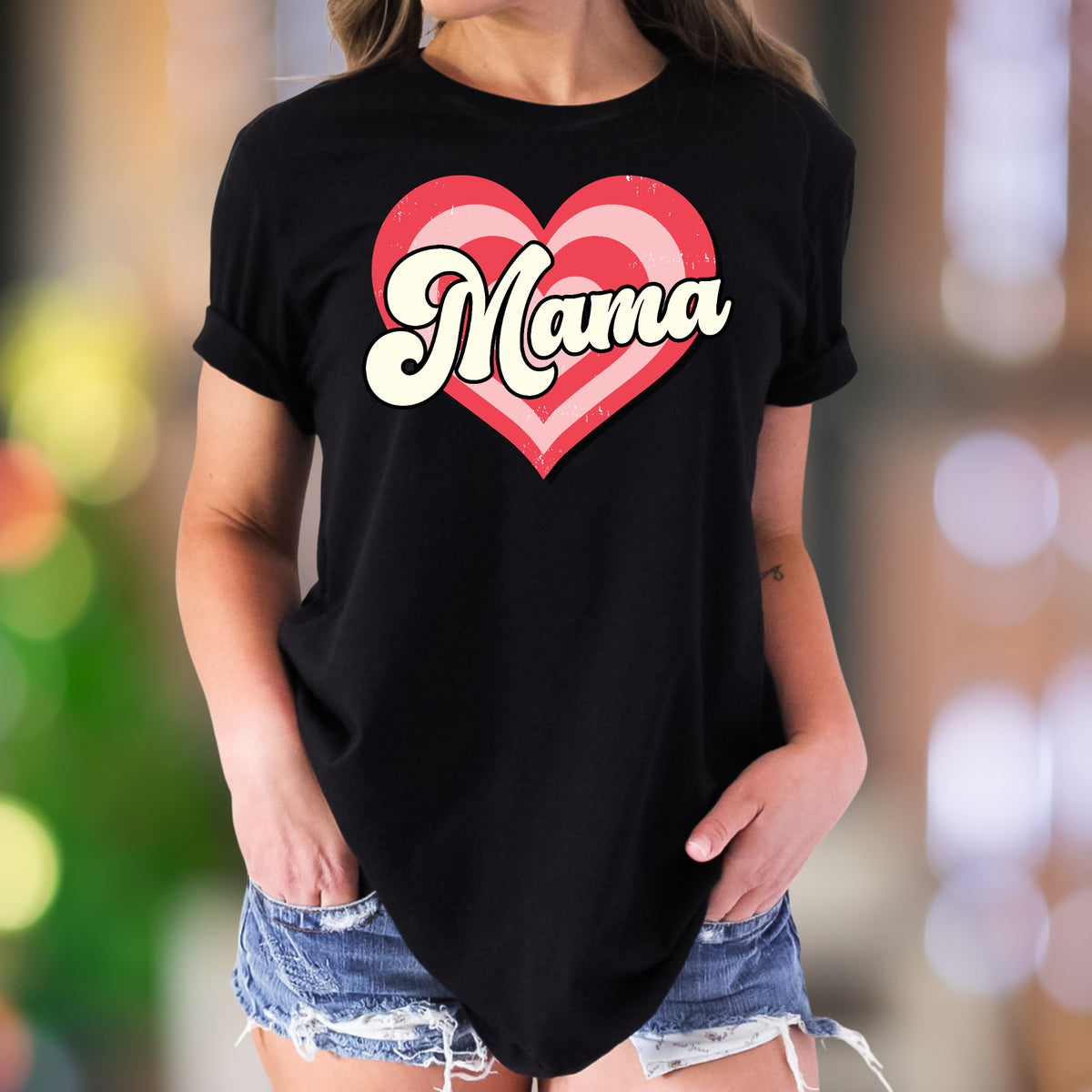 "Mama" | Retro Heart Graphic Unisex Adult T-Shirt | Motherhood Lifestyle