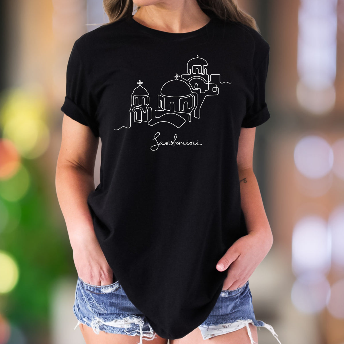 "Santorini" | Minimal Line Art Unisex Adult T-Shirt | Travel Lifestyle