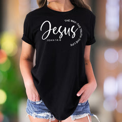 "Jesus The Way The Truth The Life John 14:6" | Calligraphy Typography Unisex Adult T-Shirt | Faith-Inspired Lifestyle