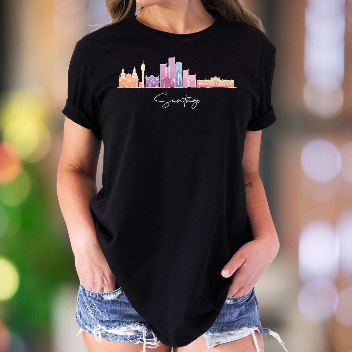 "Santiago" | Minimal Skyline Graphic Unisex Adult T-Shirt | Travel & City Lover Apparel