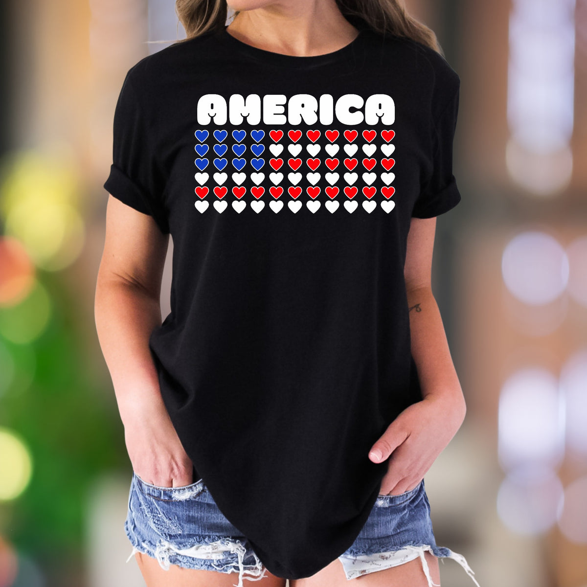 "AMERICA" | Bold Heart Flag Unisex Adult T-Shirt | Patriotic Lifestyle