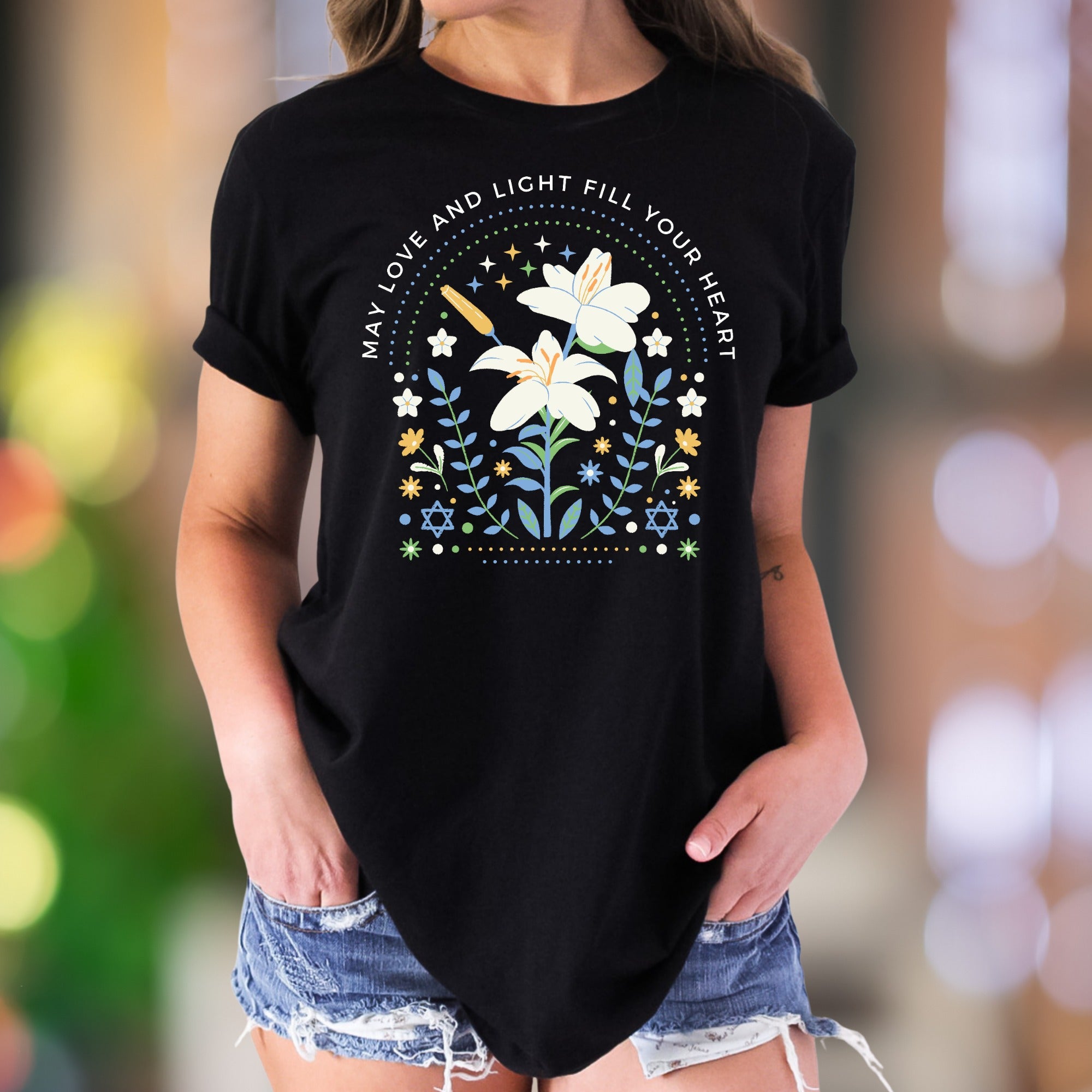 "May Love And Light Fill Your Heart" | Floral Graphic Unisex Adult T-Shirt | Uplifting Lifestyle