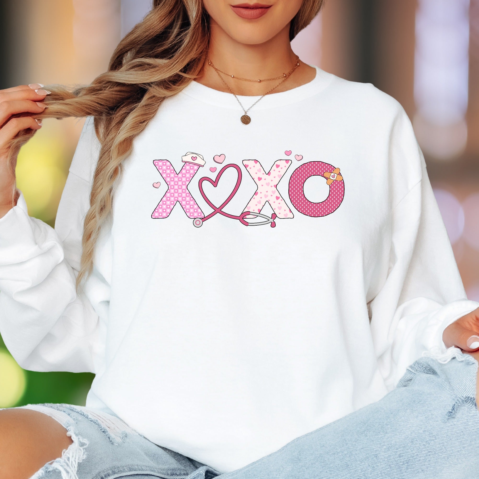 "XOXO Nurse" | Modern Playful Unisex Adult Long Sleeve T-Shirt | Healthcare Lifestyle