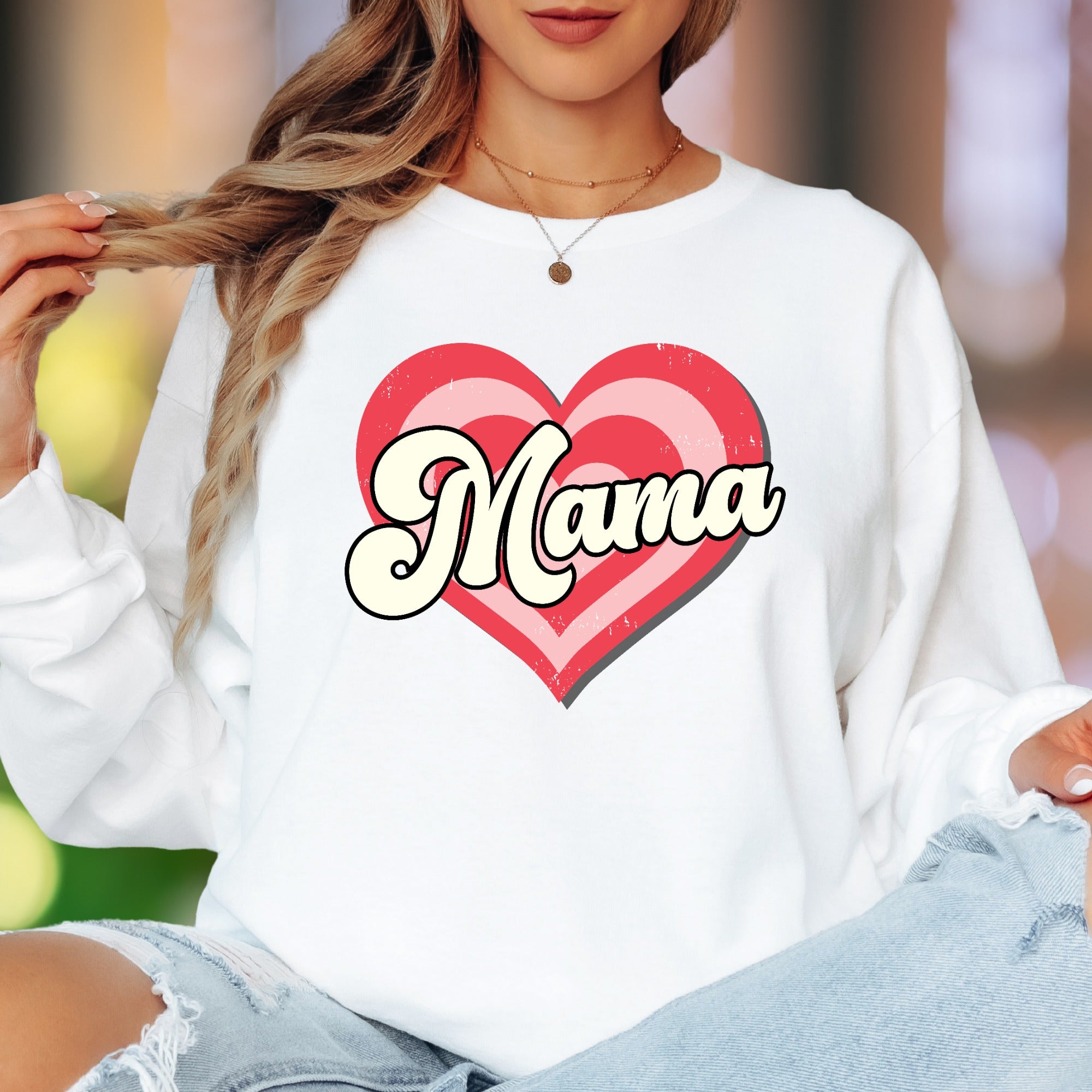 "Mama" | Retro Heart Unisex Adult Long Sleeve T-Shirt | Motherhood Lifestyle