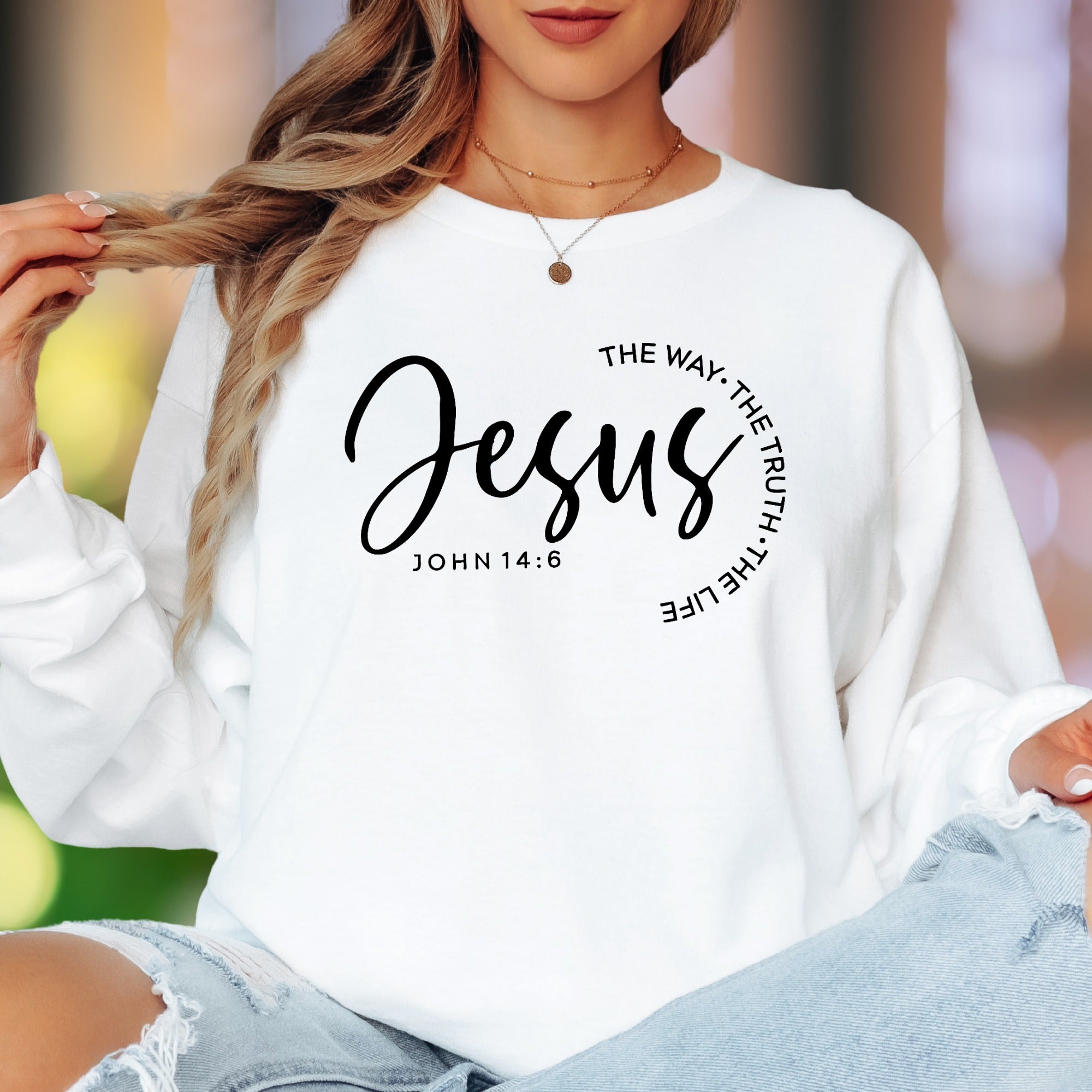 "Jesus: The Way, The Truth, The Life" | Typographic Unisex Adult Long Sleeve T-Shirt | Faith-Inspired Lifestyle