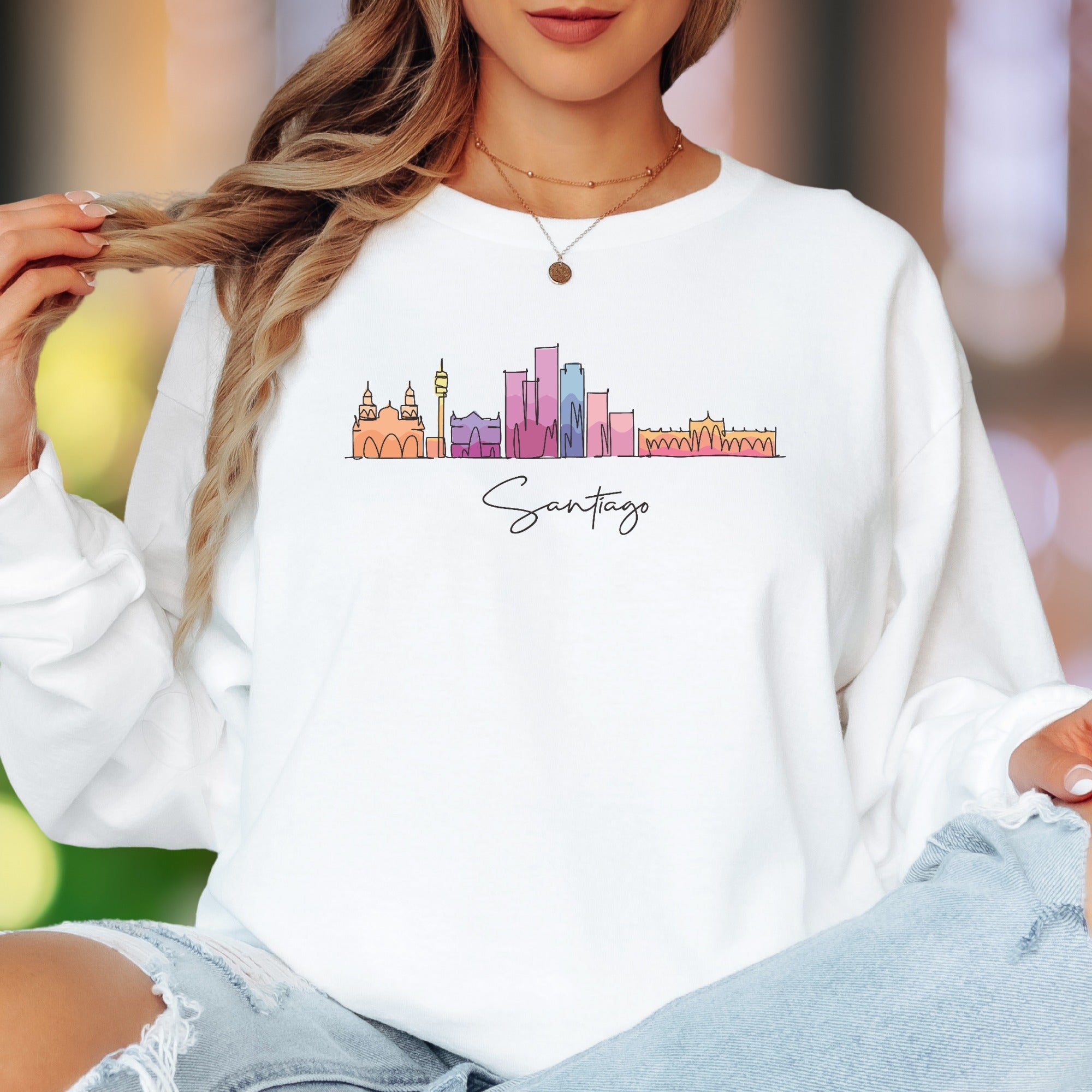 "Santiago" | Minimal Skyline Unisex Adult Long Sleeve T-Shirt | Travel & City Love