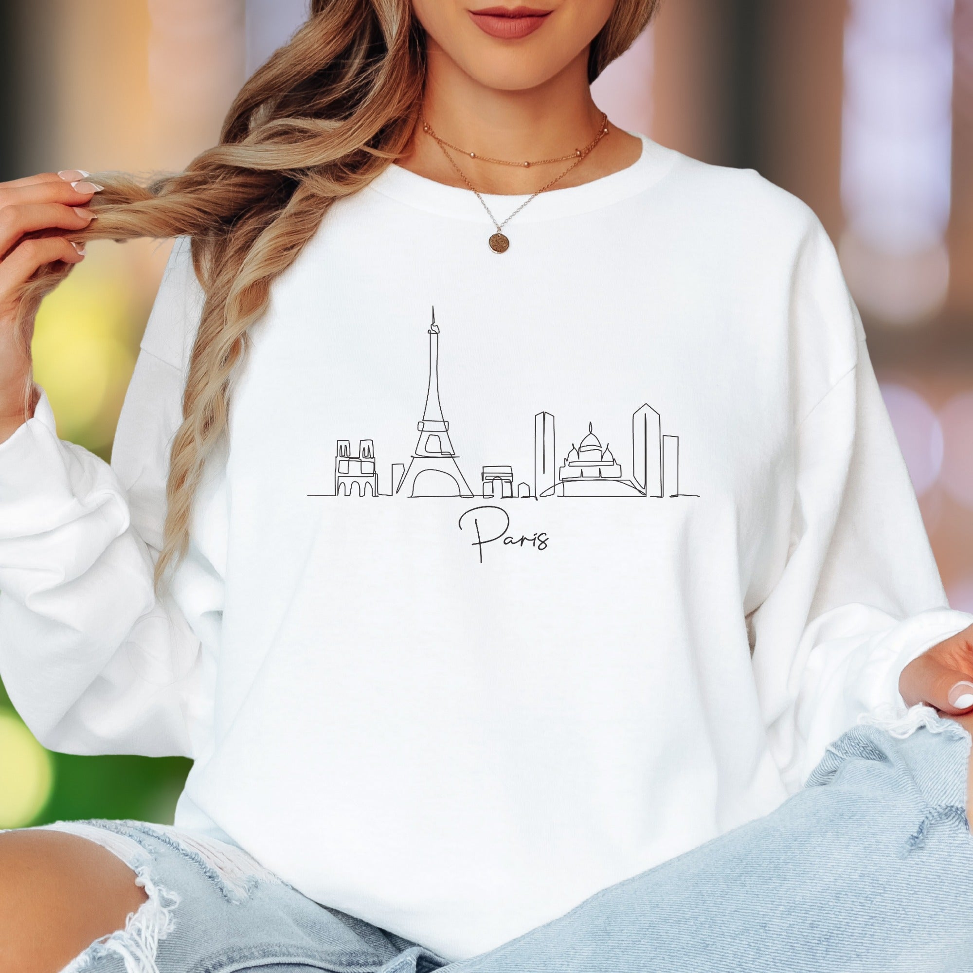 "Paris" | Minimal Skyline Unisex Adult Long Sleeve T-Shirt | Travel Lifestyle