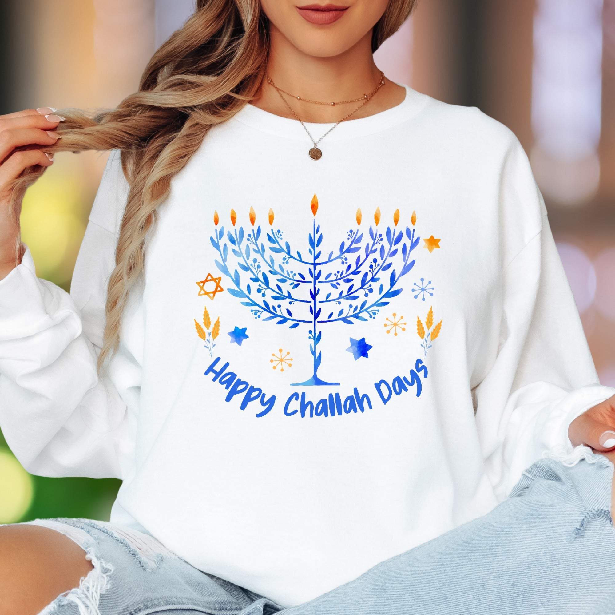 "Happy Challah Days" | Festive Menorah Unisex Adult Long Sleeve T-Shirt | Holiday Lifestyle