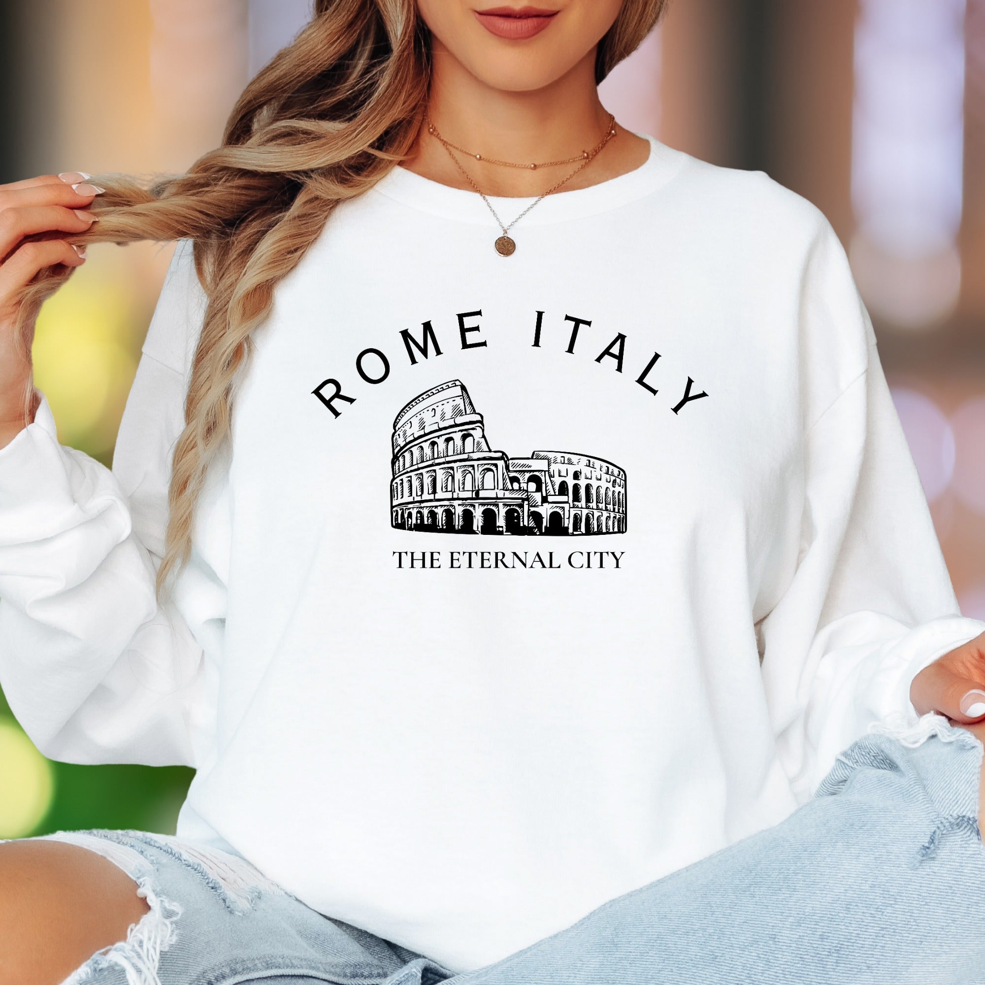 "Rome Italy The Eternal City" | Vintage Colosseum Unisex Adult Long Sleeve T-Shirt | Travel & Lifestyle
