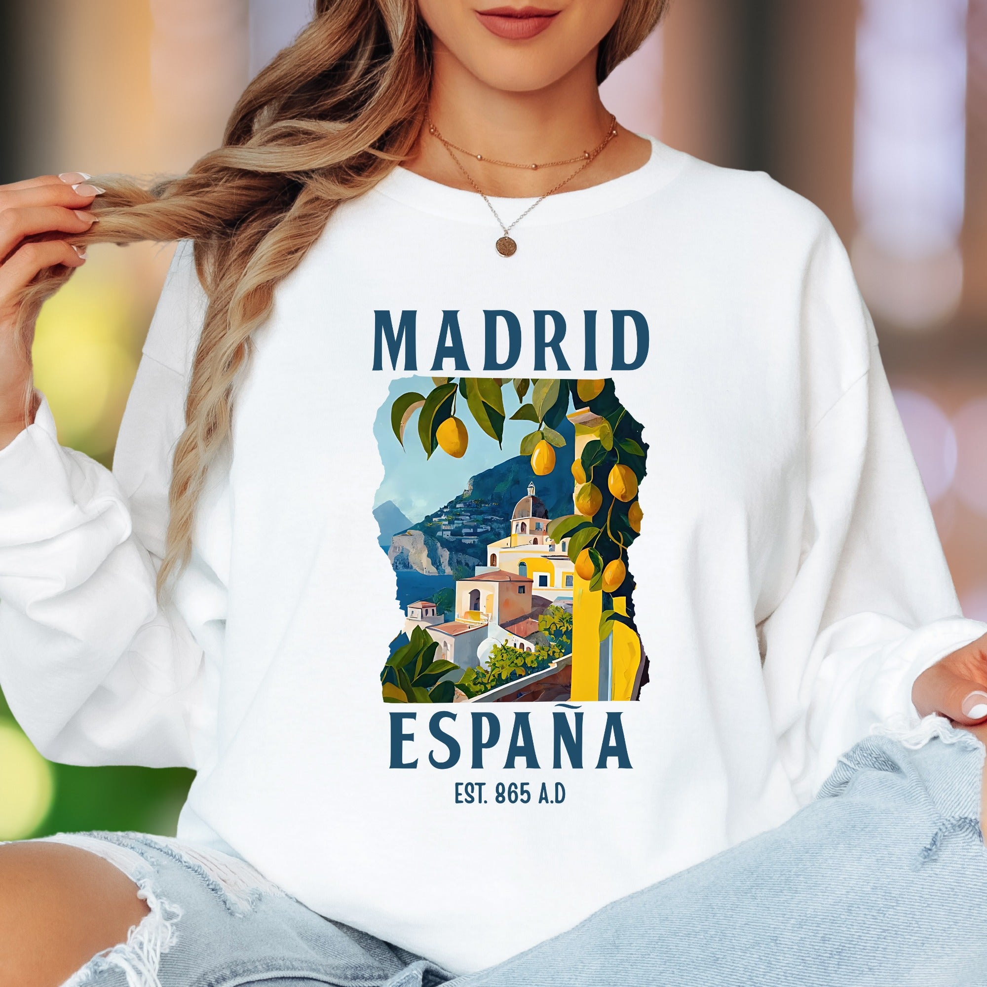 "Madrid España Est. 865 A.D" | Vintage Travel Unisex Adult Long Sleeve T-Shirt | European Lifestyle