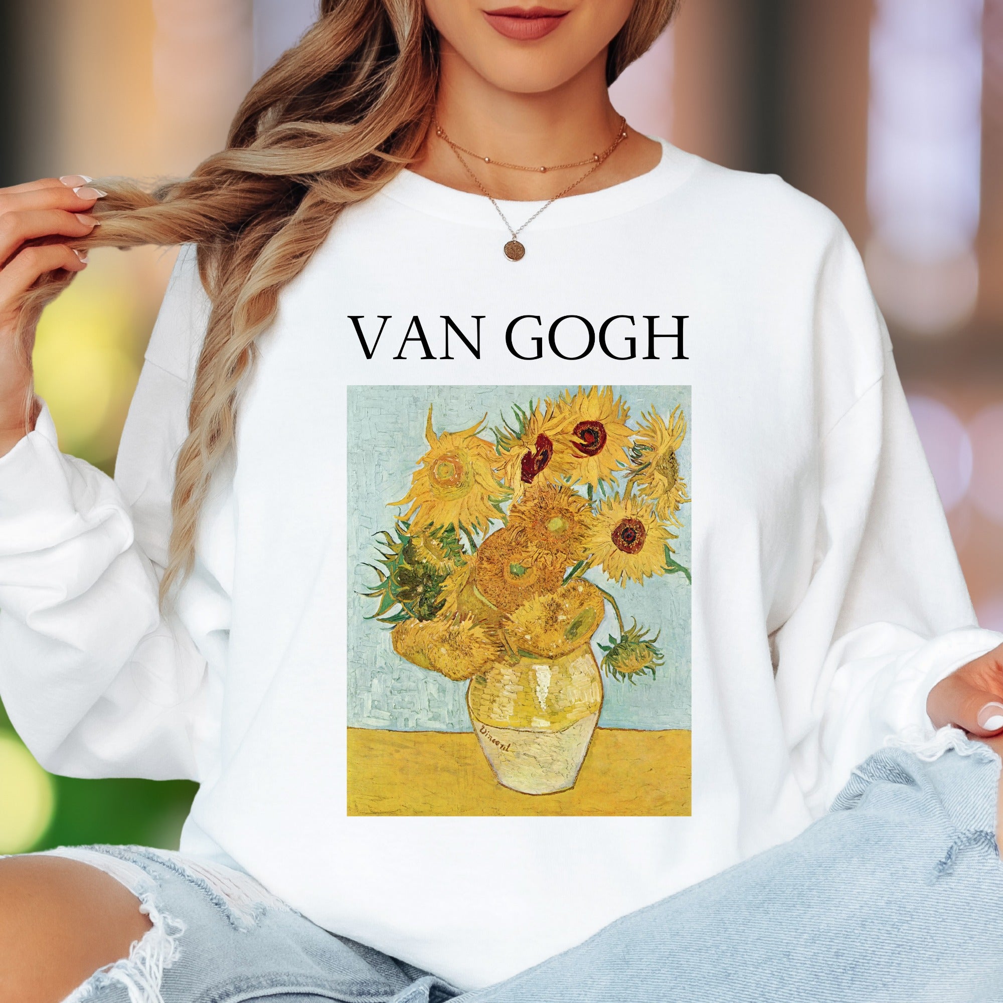"Van Gogh Sunflowers" | Artistic Vintage Unisex Adult Long Sleeve T-Shirt | Art Lover Apparel