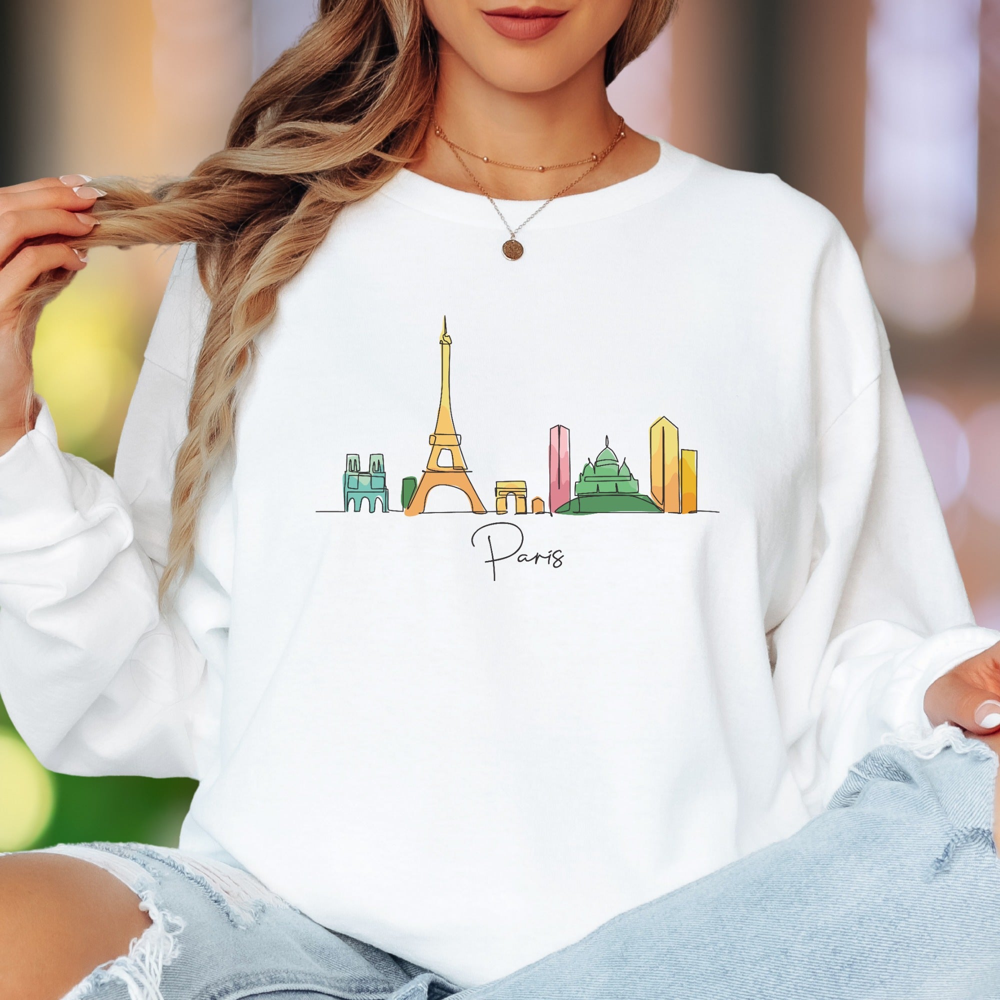 "Paris" | Minimal Skyline Unisex Adult Long Sleeve T-Shirt | Travel & Lifestyle Apparel