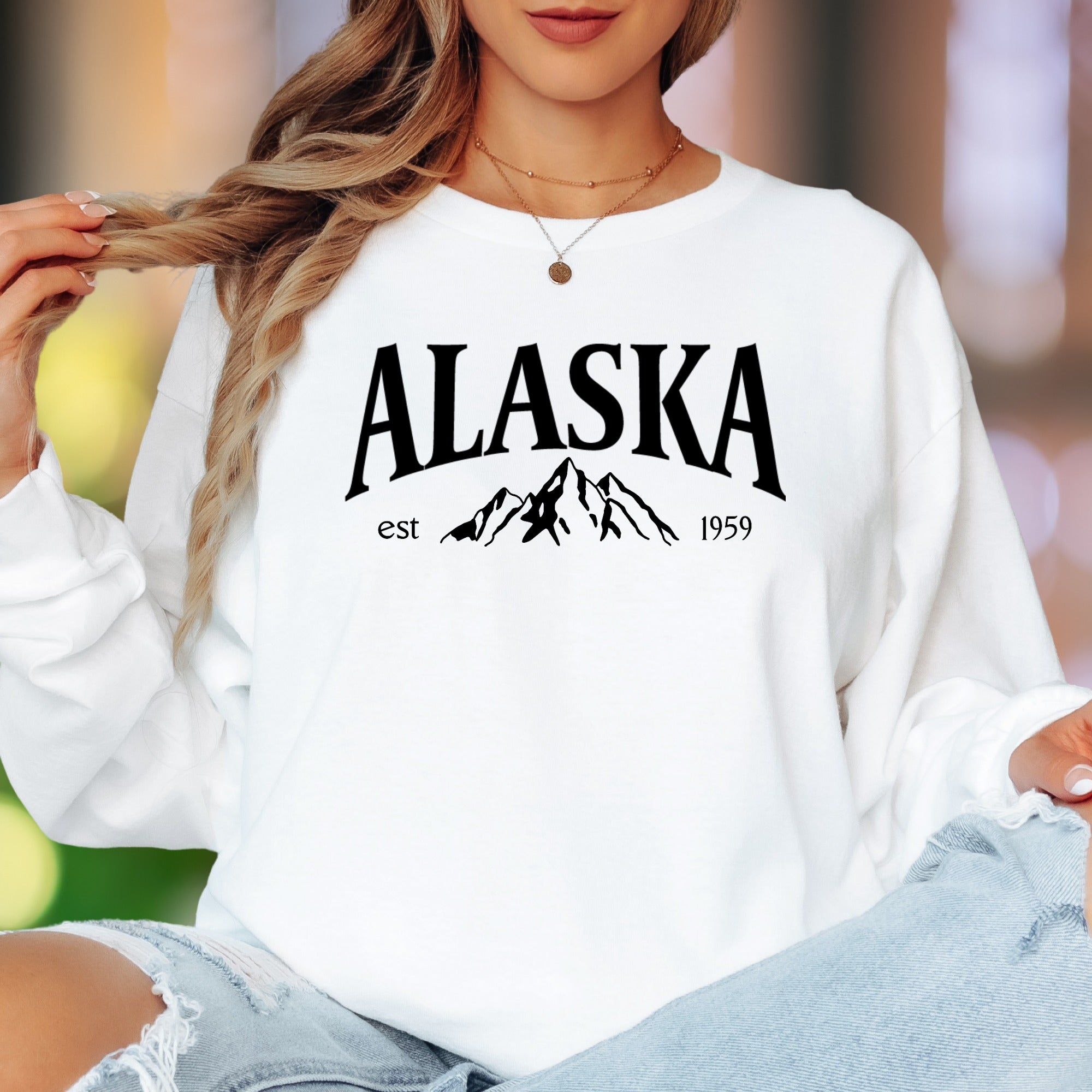 "Alaska Est 1959" | Vintage Mountain Unisex Adult Long Sleeve T-Shirt | Nature Inspired Apparel