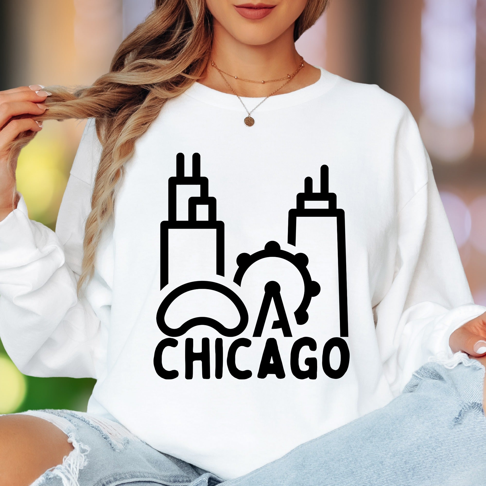 "CHICAGO" | Minimal Skyline Unisex Adult Long Sleeve T-Shirt | City Pride