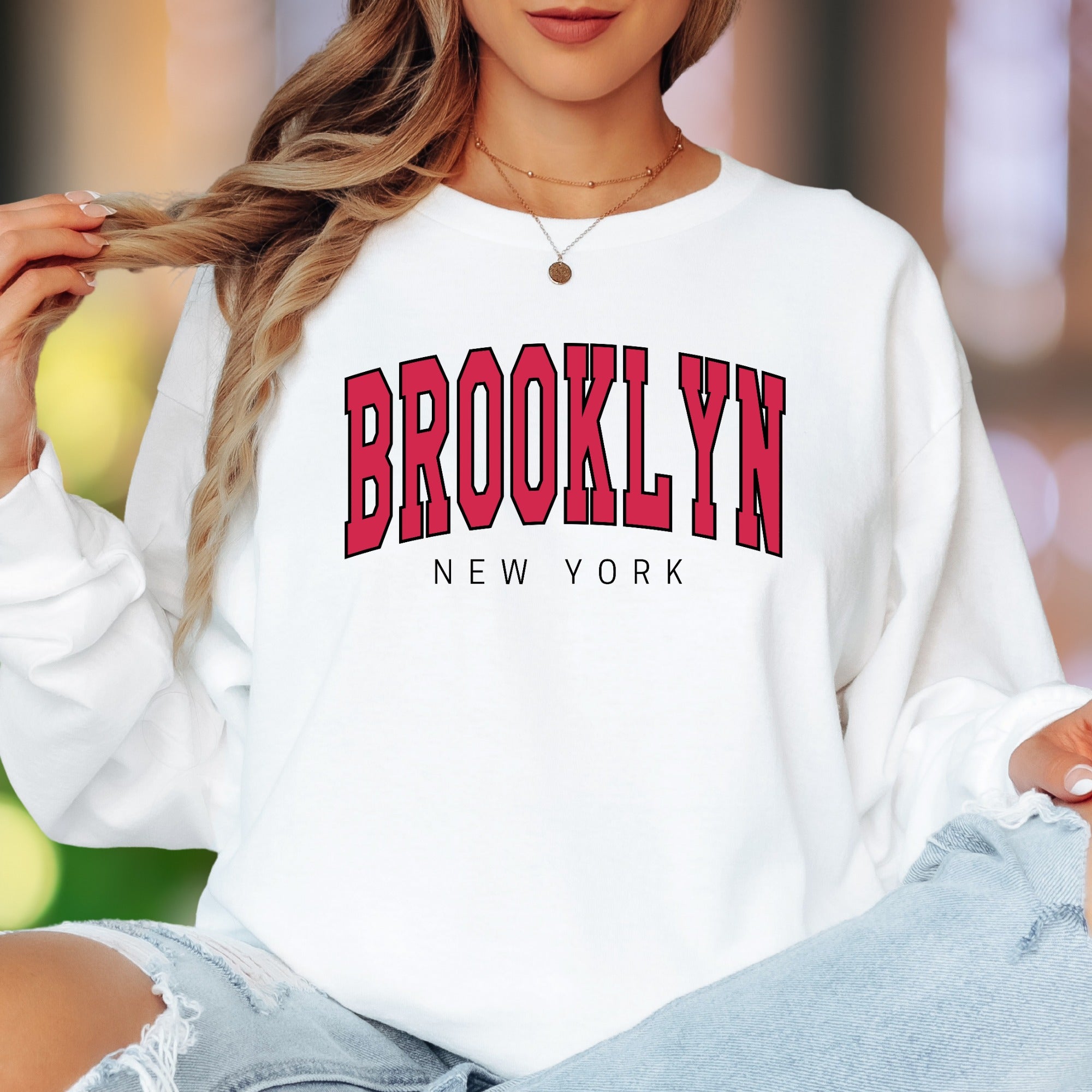 "BROOKLYN NEW YORK" | Retro College Font Unisex Adult Long Sleeve T-Shirt | City Pride Streetwear