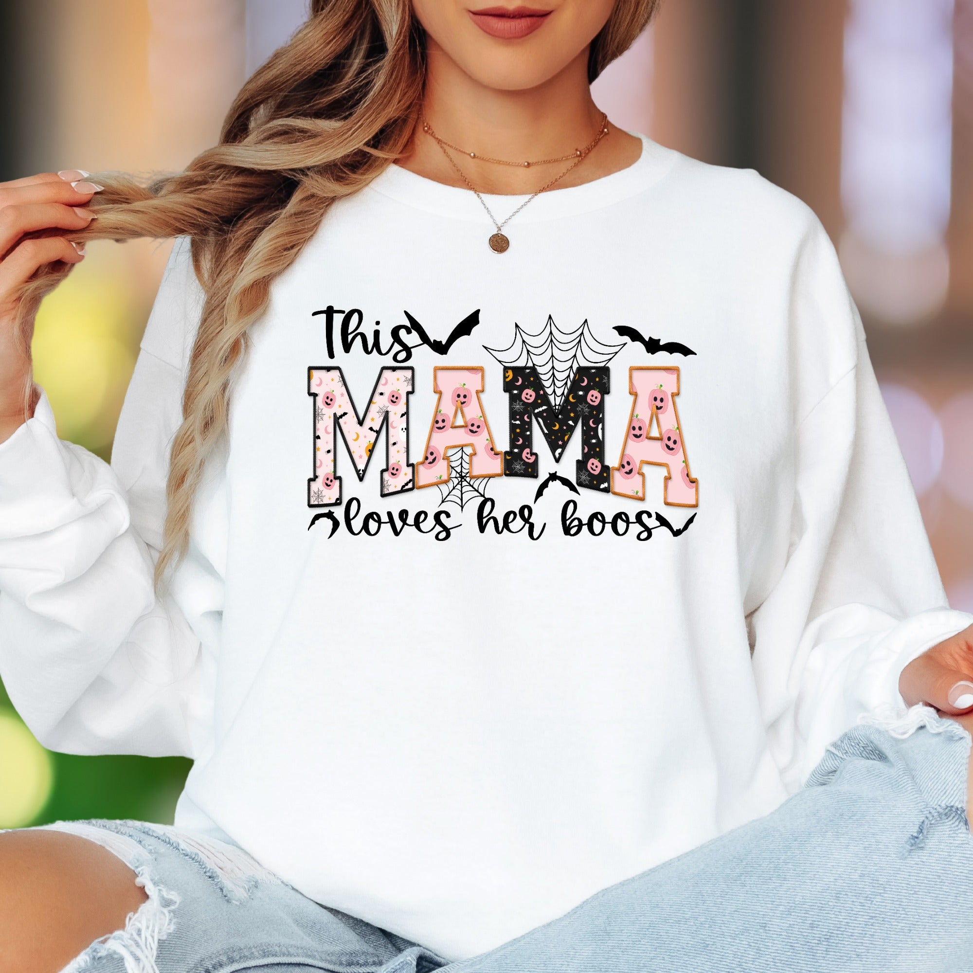 "This Mama Loves Her Boos" | Halloween Spooky Unisex Adult Long Sleeve T-Shirt | Festive Mommy Lifestyle