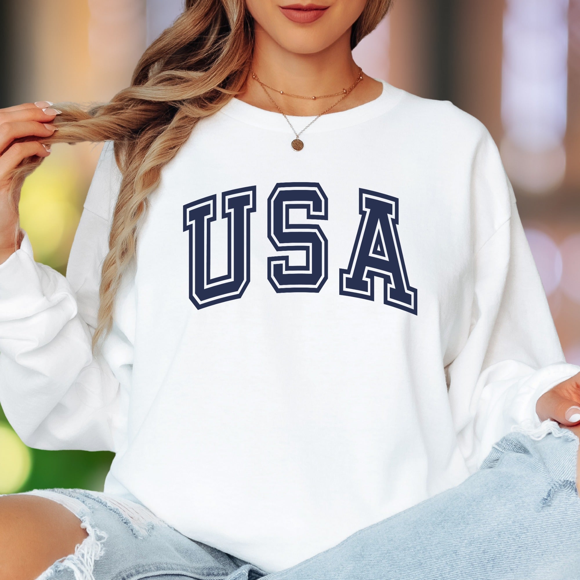 "USA" | Bold Typography Unisex Adult Long Sleeve T-Shirt | Patriotic Lifestyle