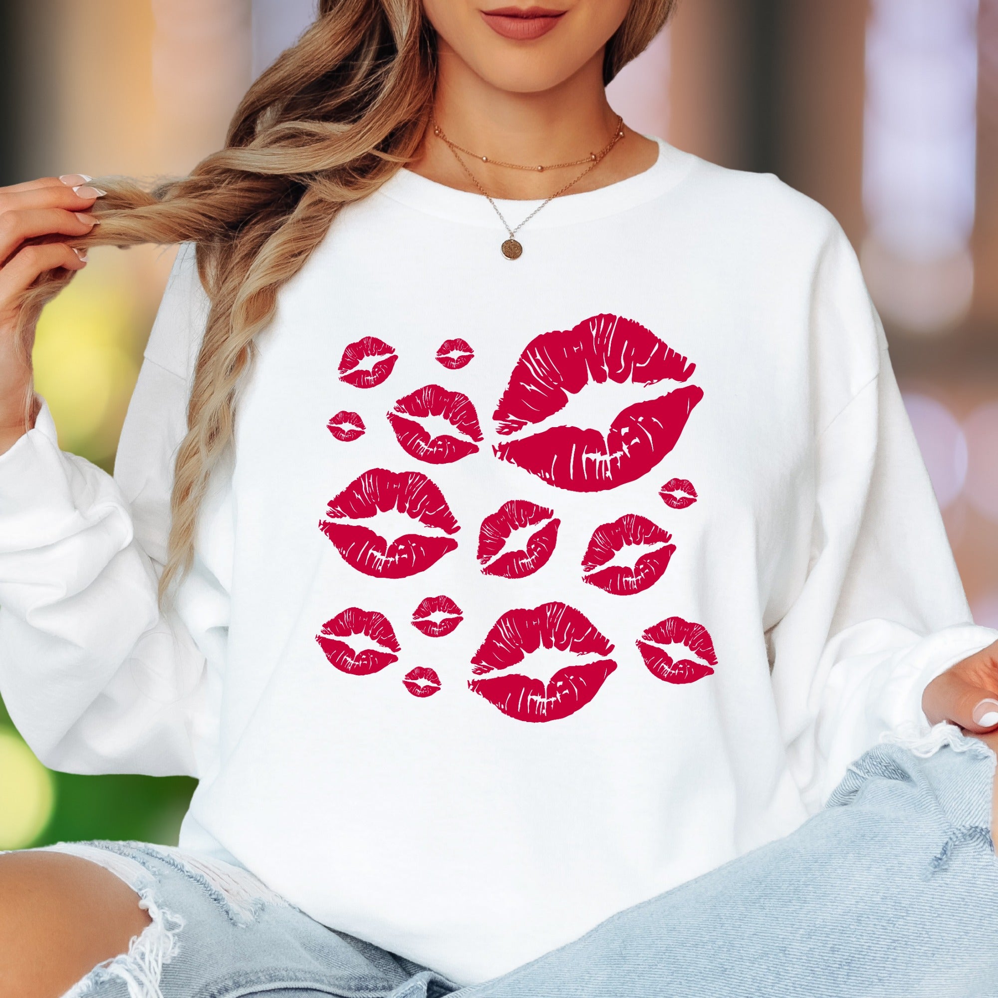 "Pink Kisses" | Playful Pattern Unisex Adult Long Sleeve T-Shirt | Flirty Lifestyle