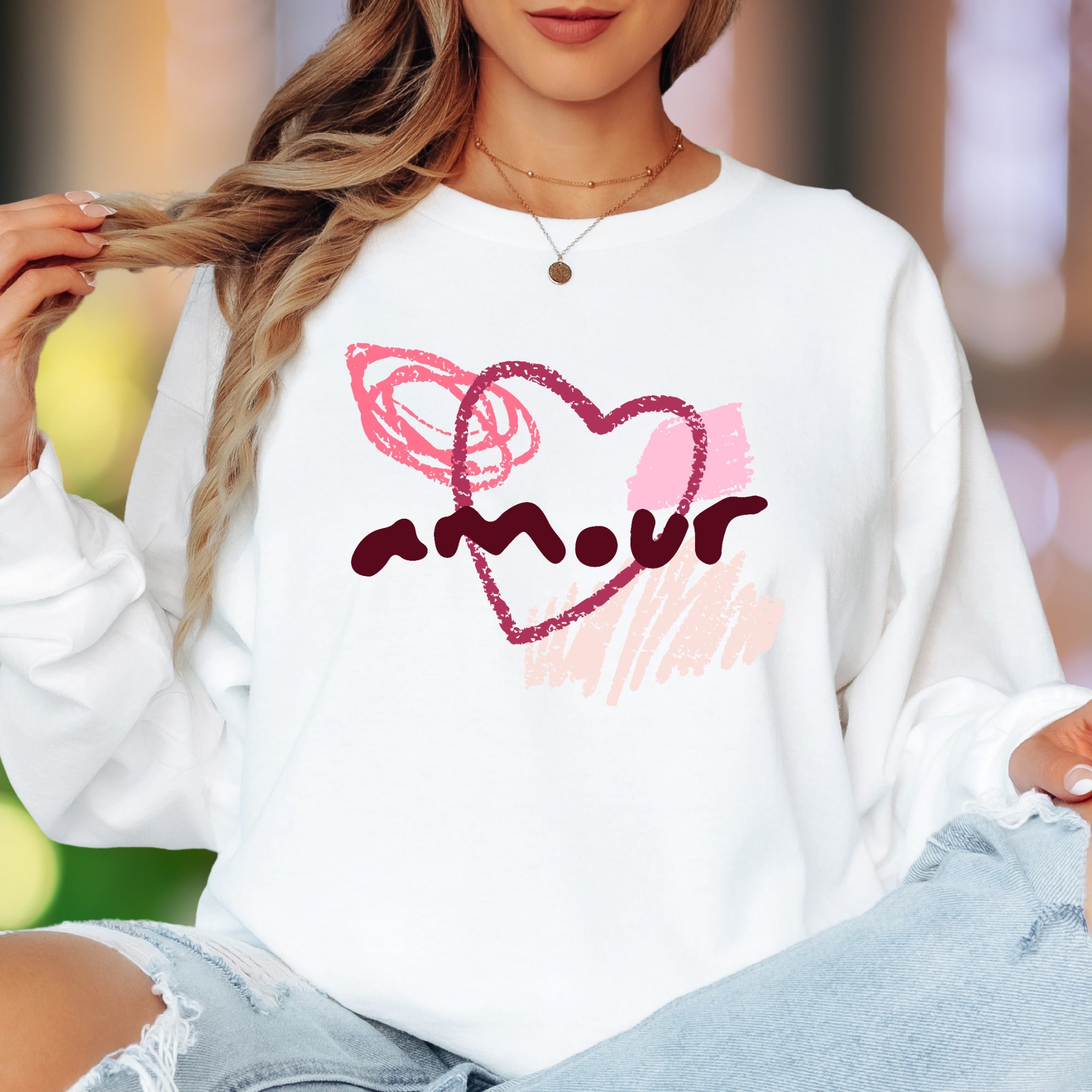 "Amour" | Abstract Brushstroke Unisex Adult Long Sleeve T-Shirt | Romantic Expression
