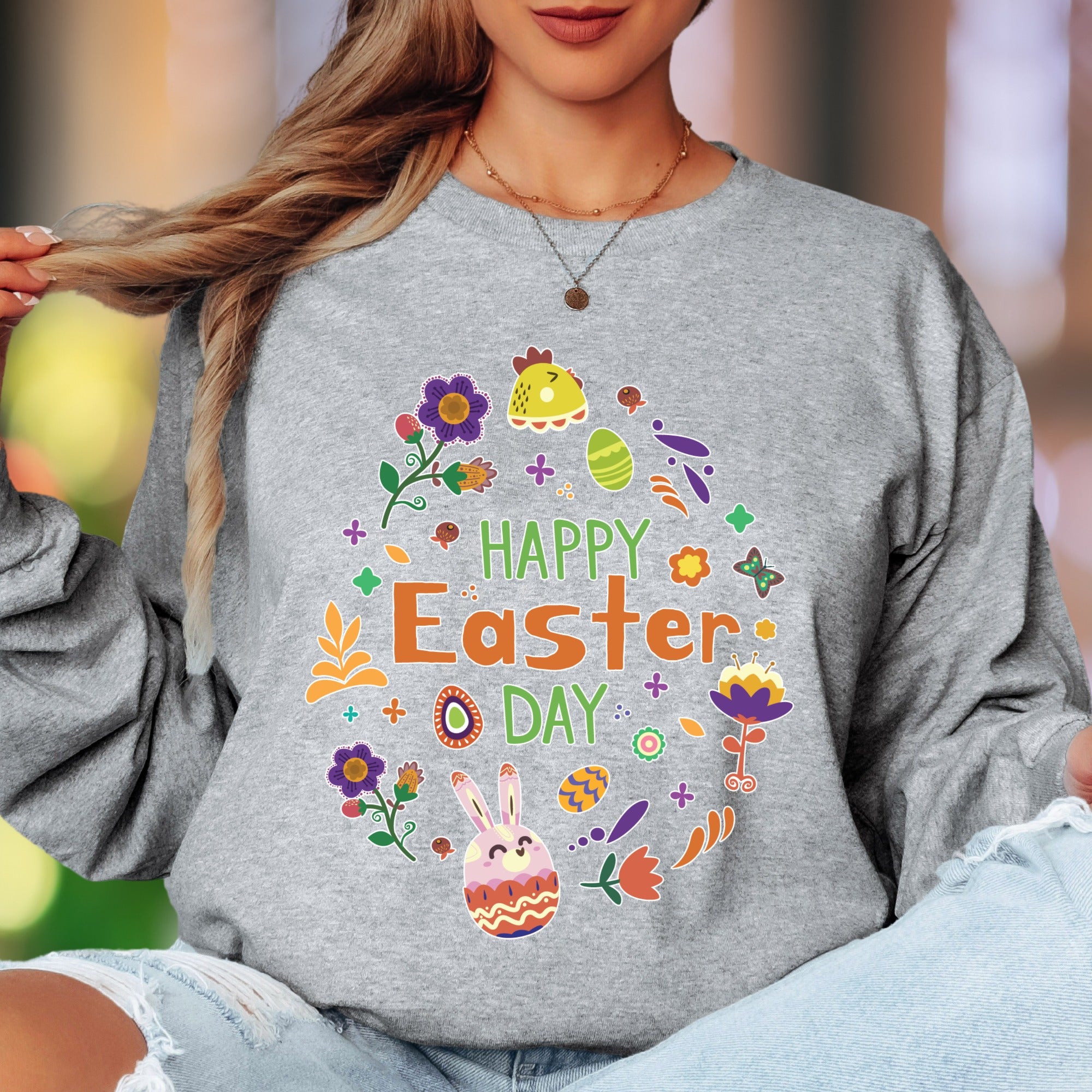 "Happy Easter Day" | Festive Graphic Unisex Adult Long Sleeve T-Shirt | Holiday Celebration