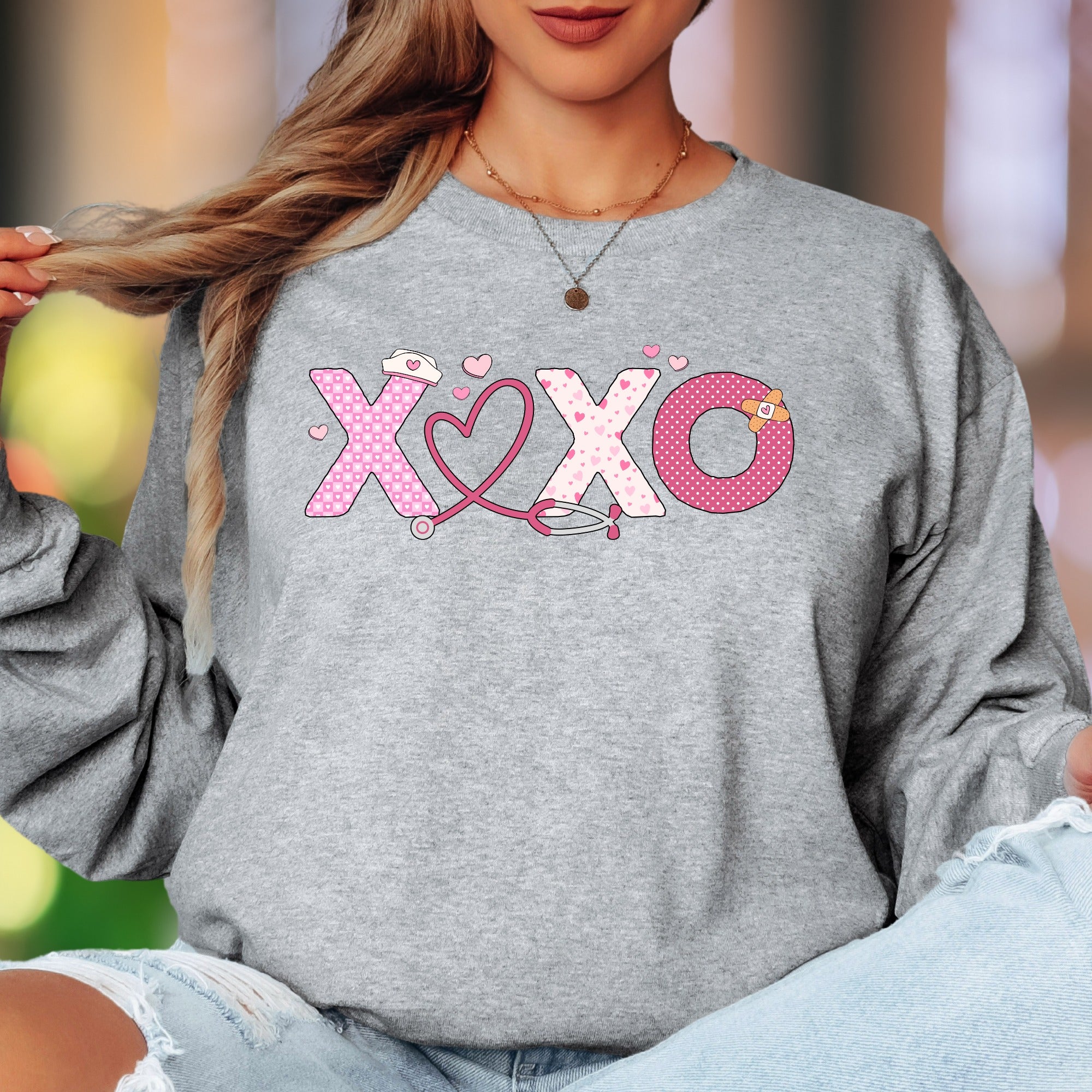 "XOXO Nurse" | Modern Playful Unisex Adult Long Sleeve T-Shirt | Healthcare Lifestyle